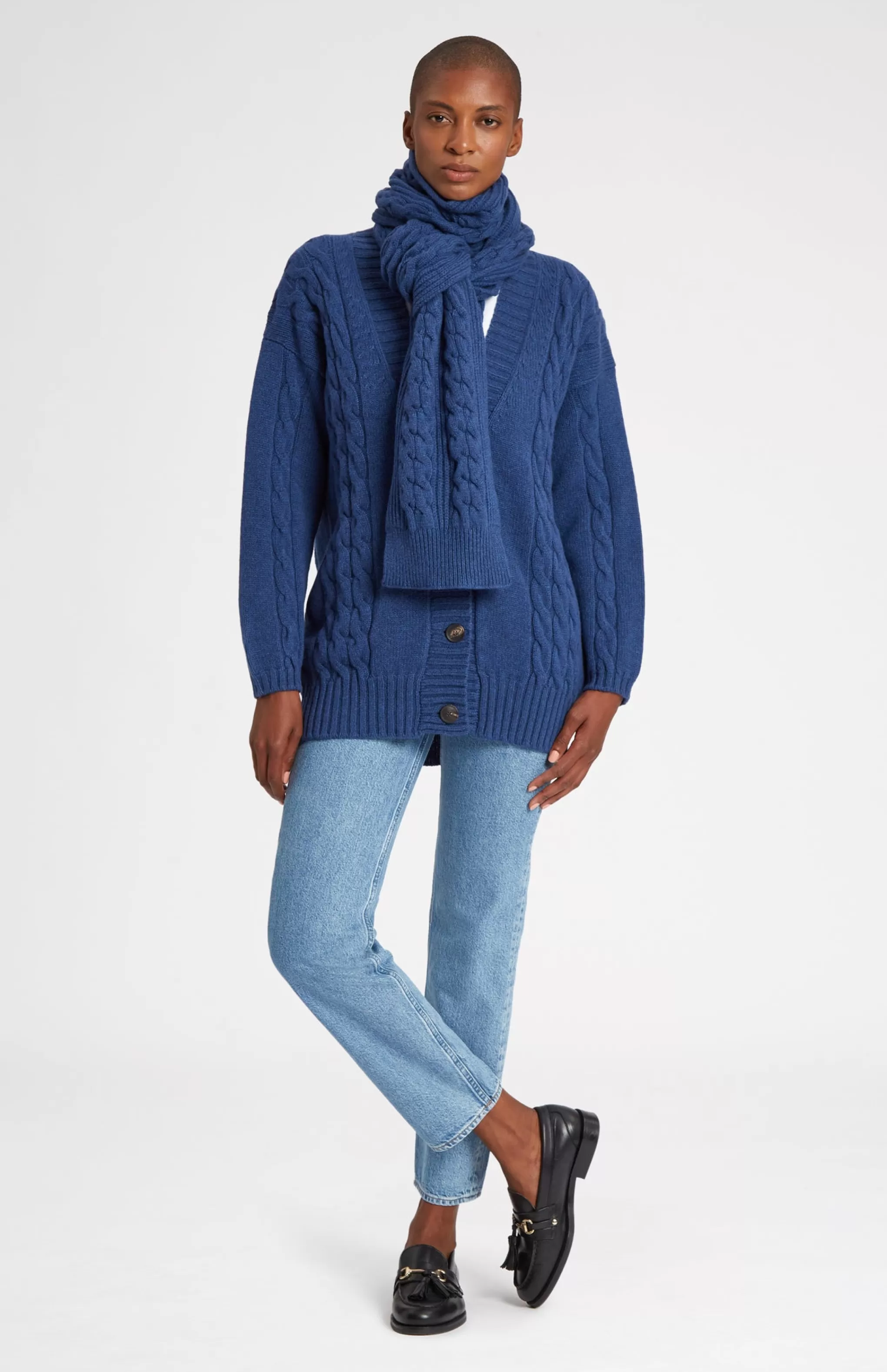 Shop All Over Rib And Cable Detail Scarf In Storm Blue Men/Women Scarves
