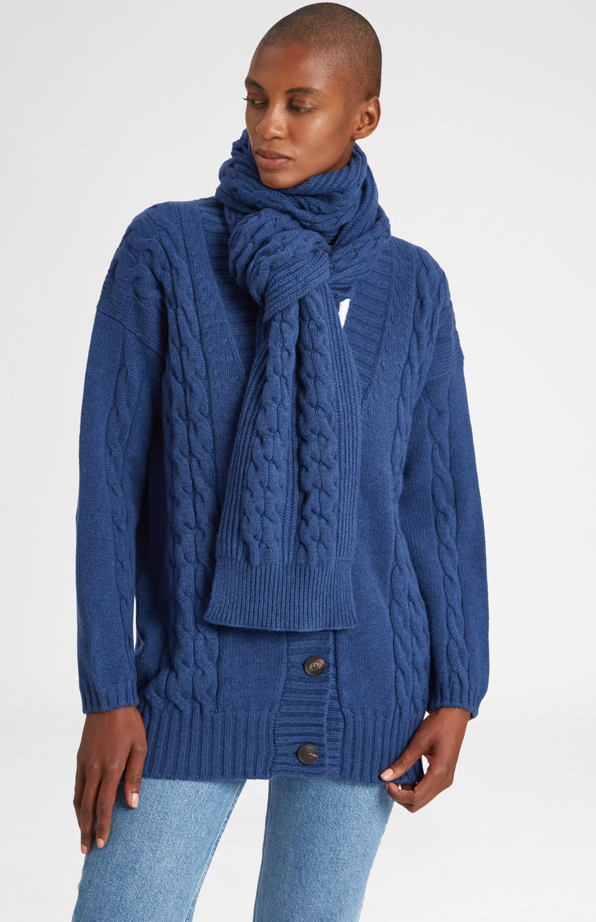 Shop All Over Rib And Cable Detail Scarf In Storm Blue Men/Women Scarves