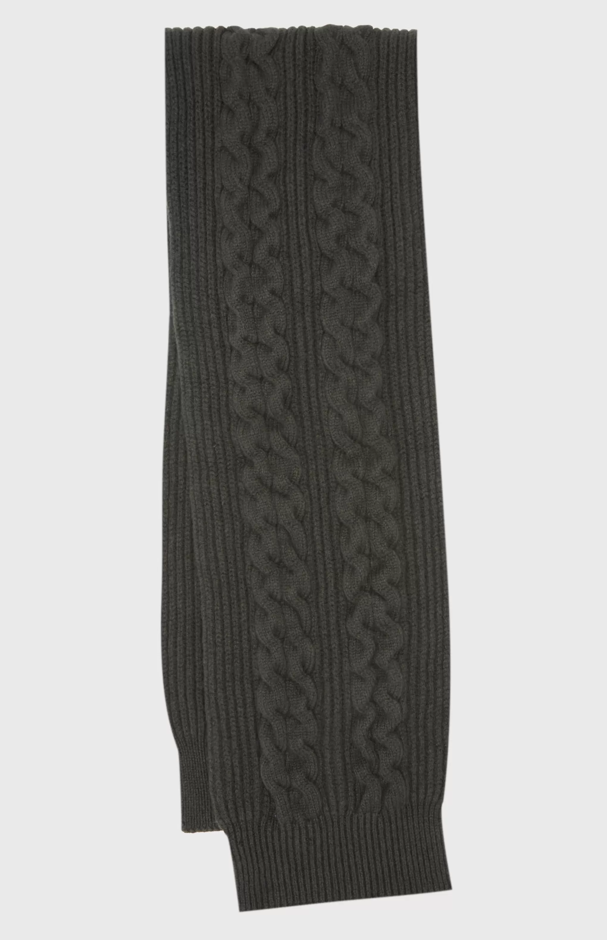 Clearance All Over Rib And Cable Scarf Detail In Khaki Men Made in Scotland