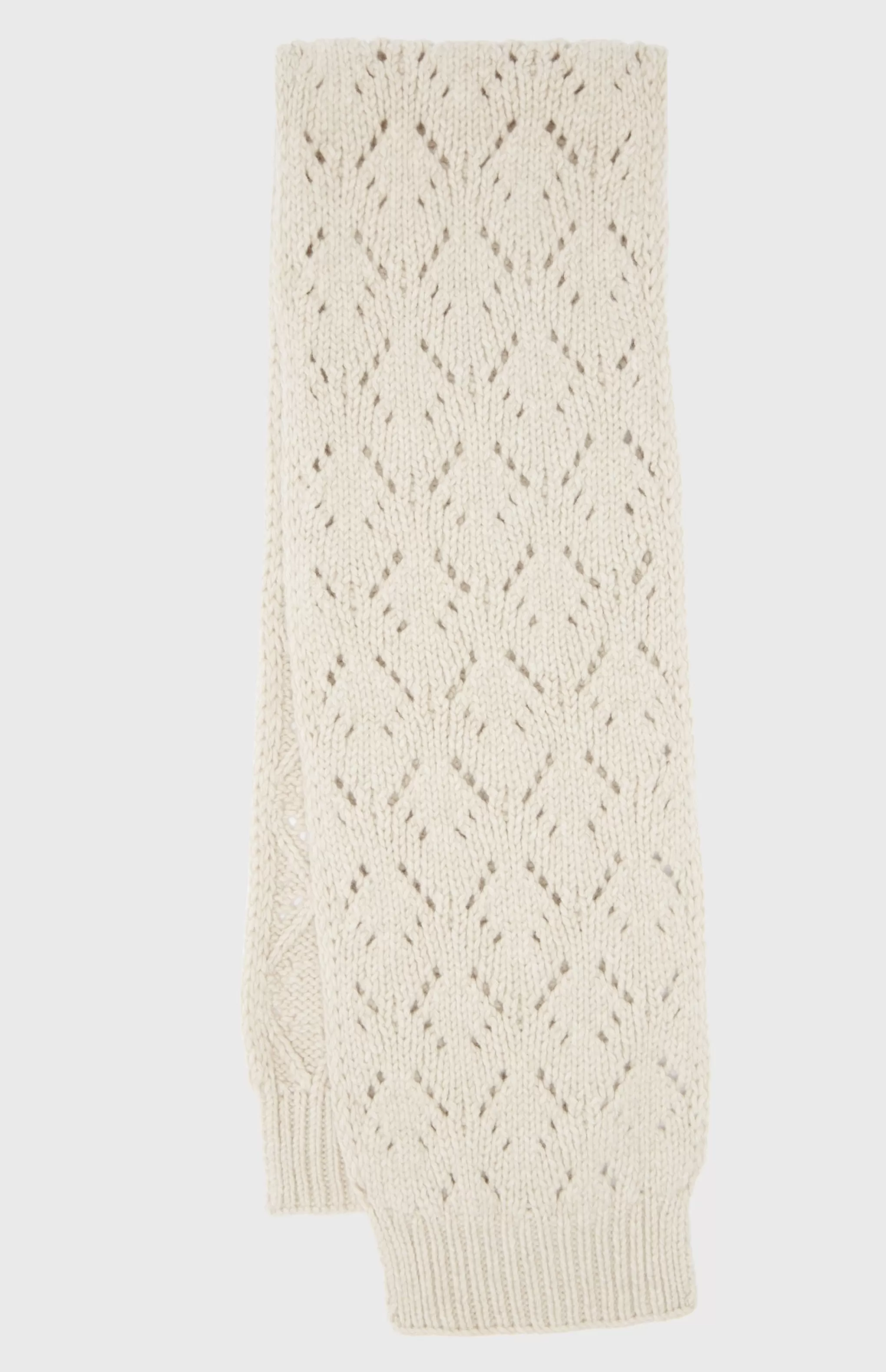 Flash Sale Allover Diamond Eyelet Stitch Scarf In Light Oatmeal Men/Women Lambswool