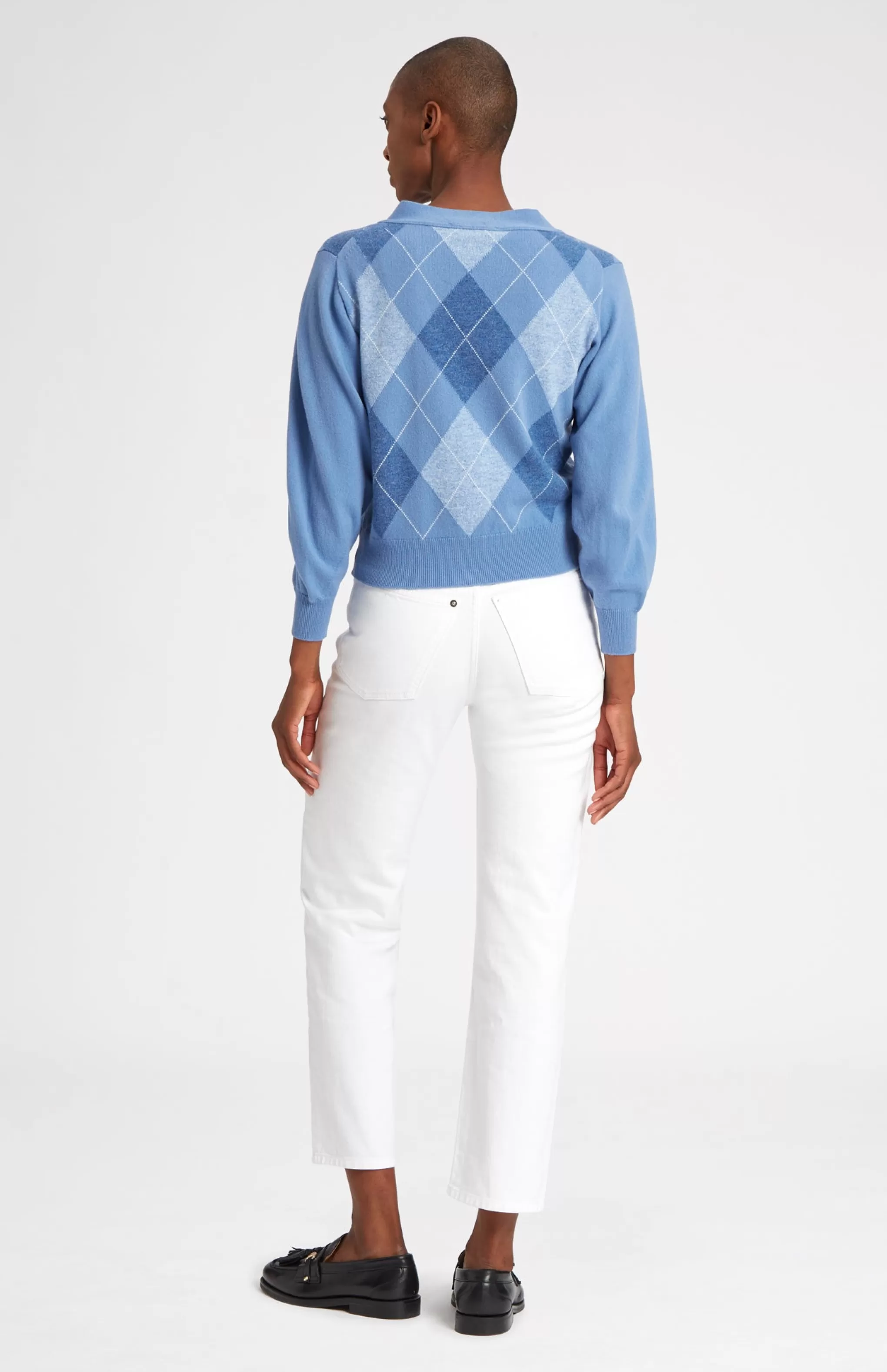 Sale Argyle 3 Button Wool Cashmere Blend Cardigan In Bluestone And Sky Men/Women Loungewear