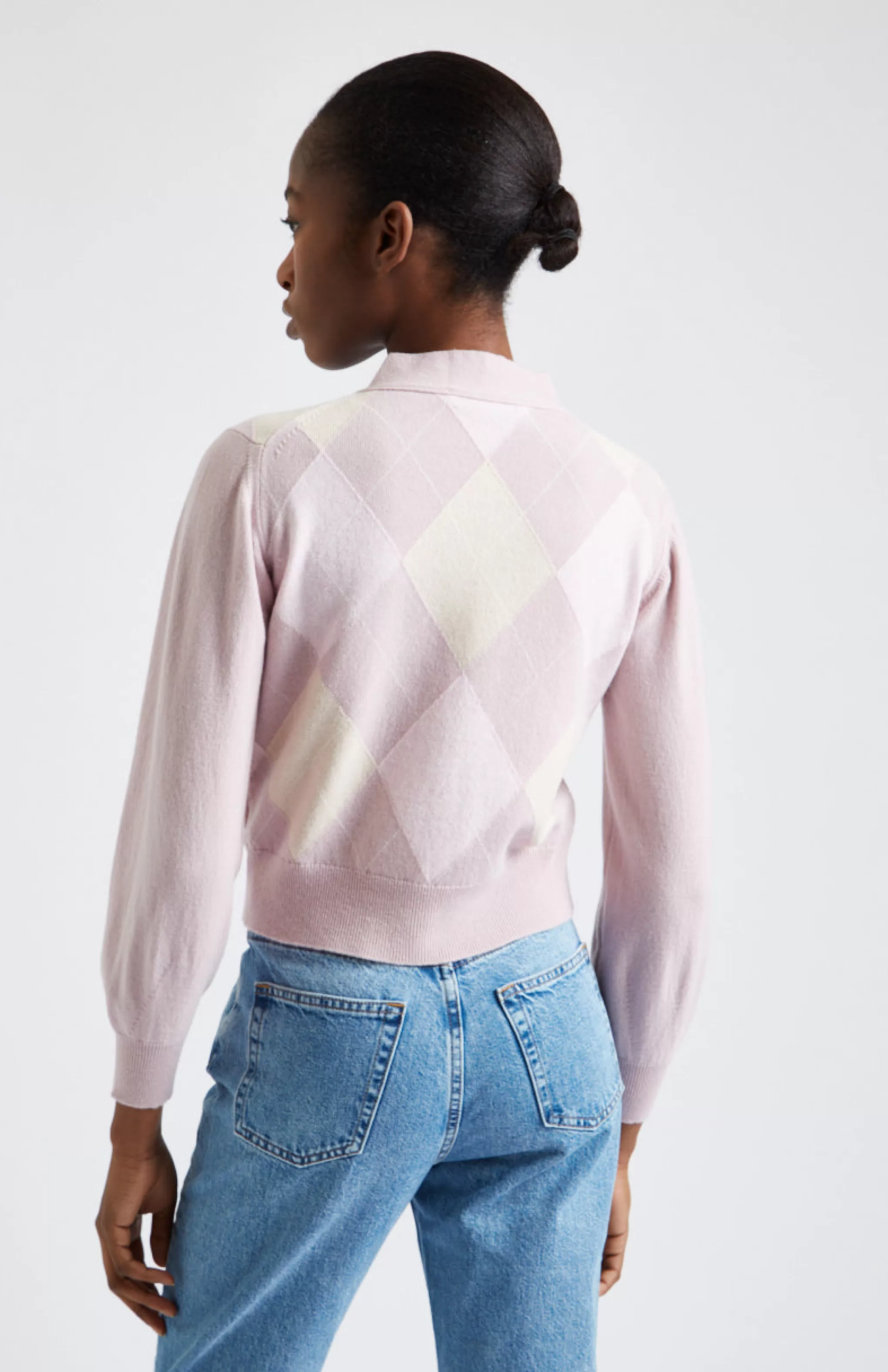 Best Argyle 3 Button Wool Cashmere Blend Cardigan In Petal Pink And Rose Men/Women Loungewear