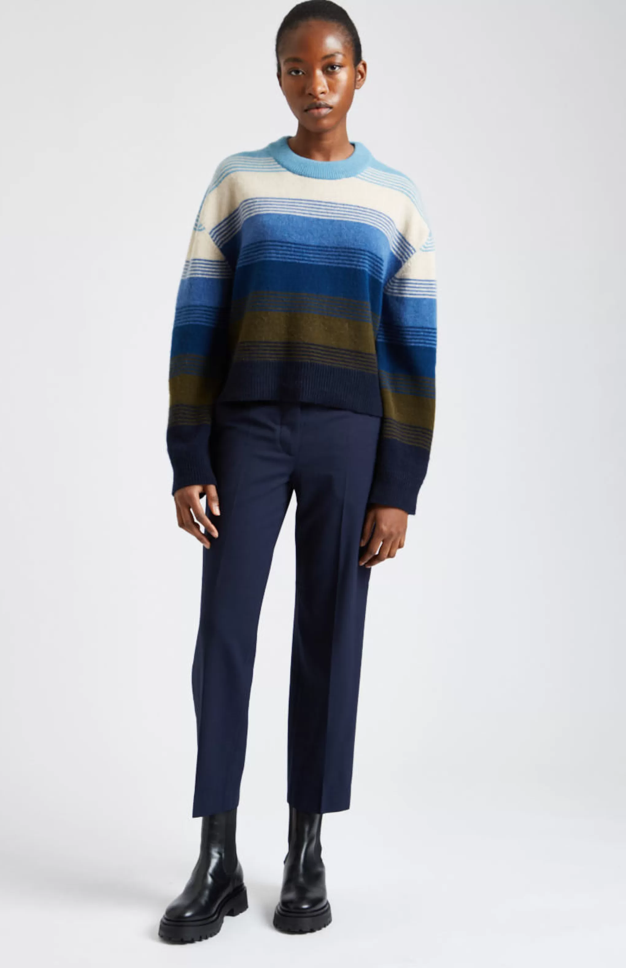 Hot Brushed Lambswool Jumper With Allover Stripe In Blue Smoke Men/Women Gifts For Women