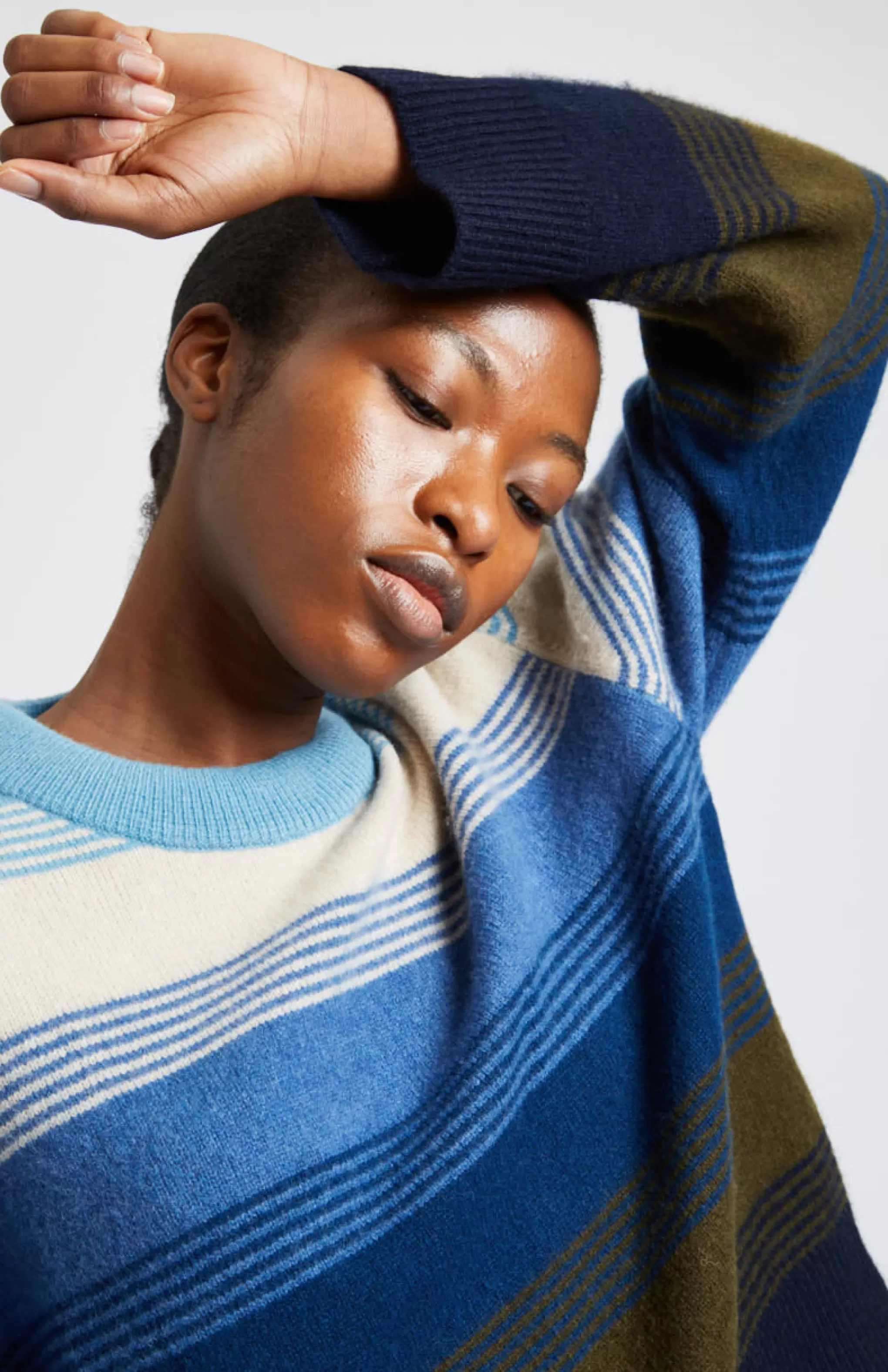 Hot Brushed Lambswool Jumper With Allover Stripe In Blue Smoke Men/Women Gifts For Women