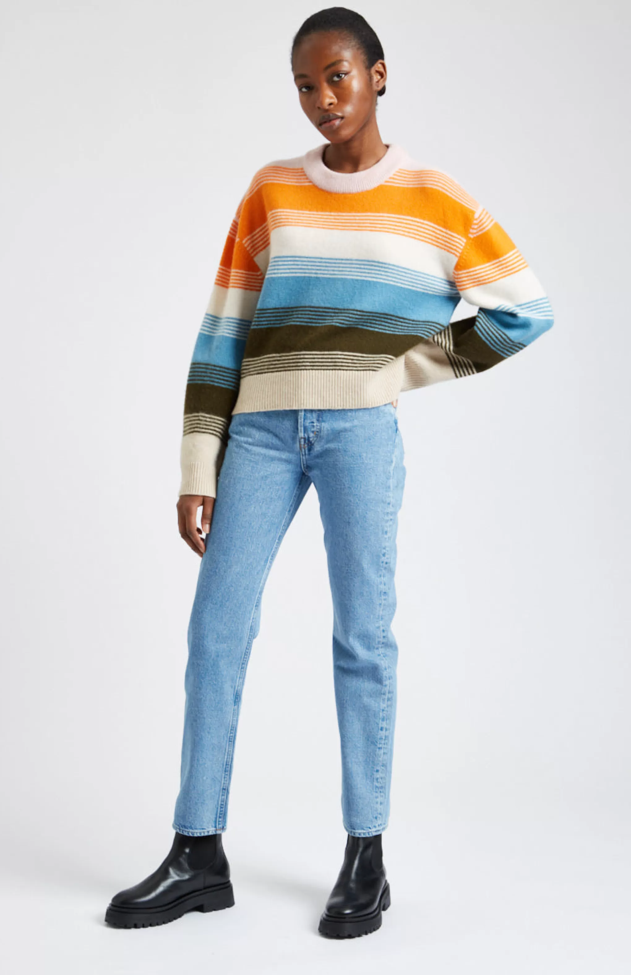 Outlet Brushed Lambswool Jumper With Allover Stripe In Powder Pink Men/Women Gifts For Women