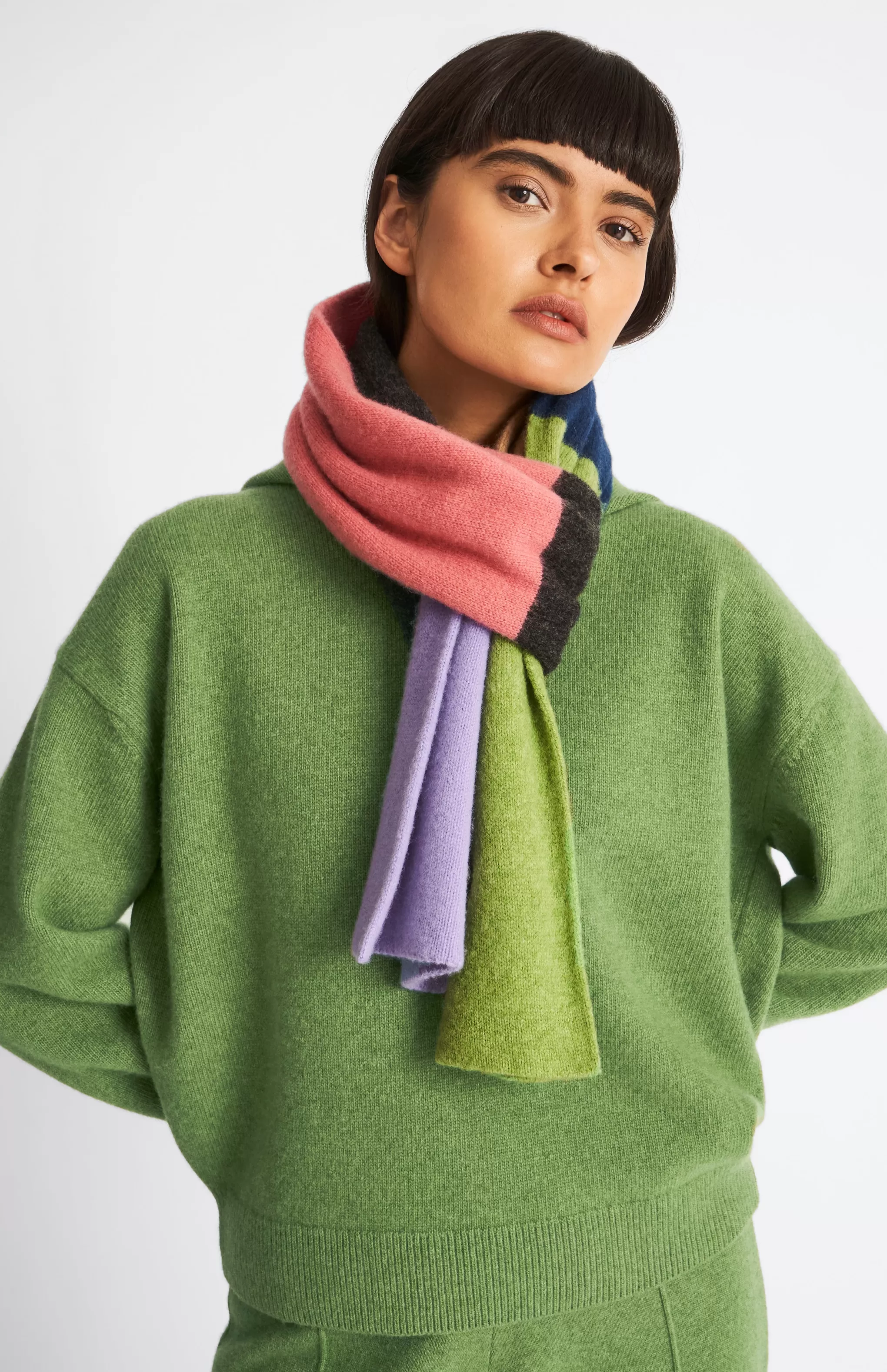 New Brushed Multi-colour Lambswool Scarf In Block Stripes Men/Women Gifts For Women