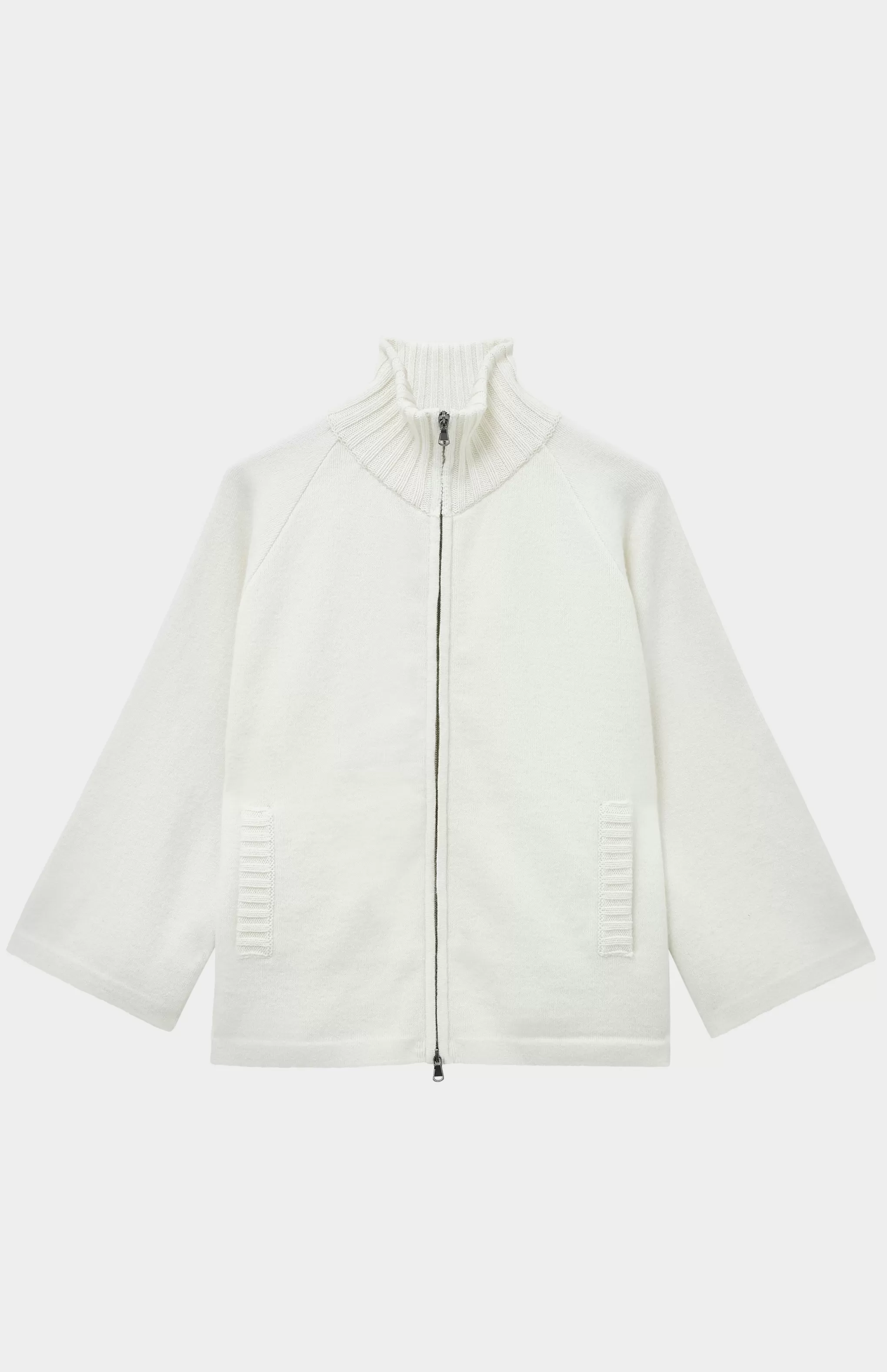 Best Cashmere Blend High Neck Zip Thru Jacket In Cream Men/Women Cardigans