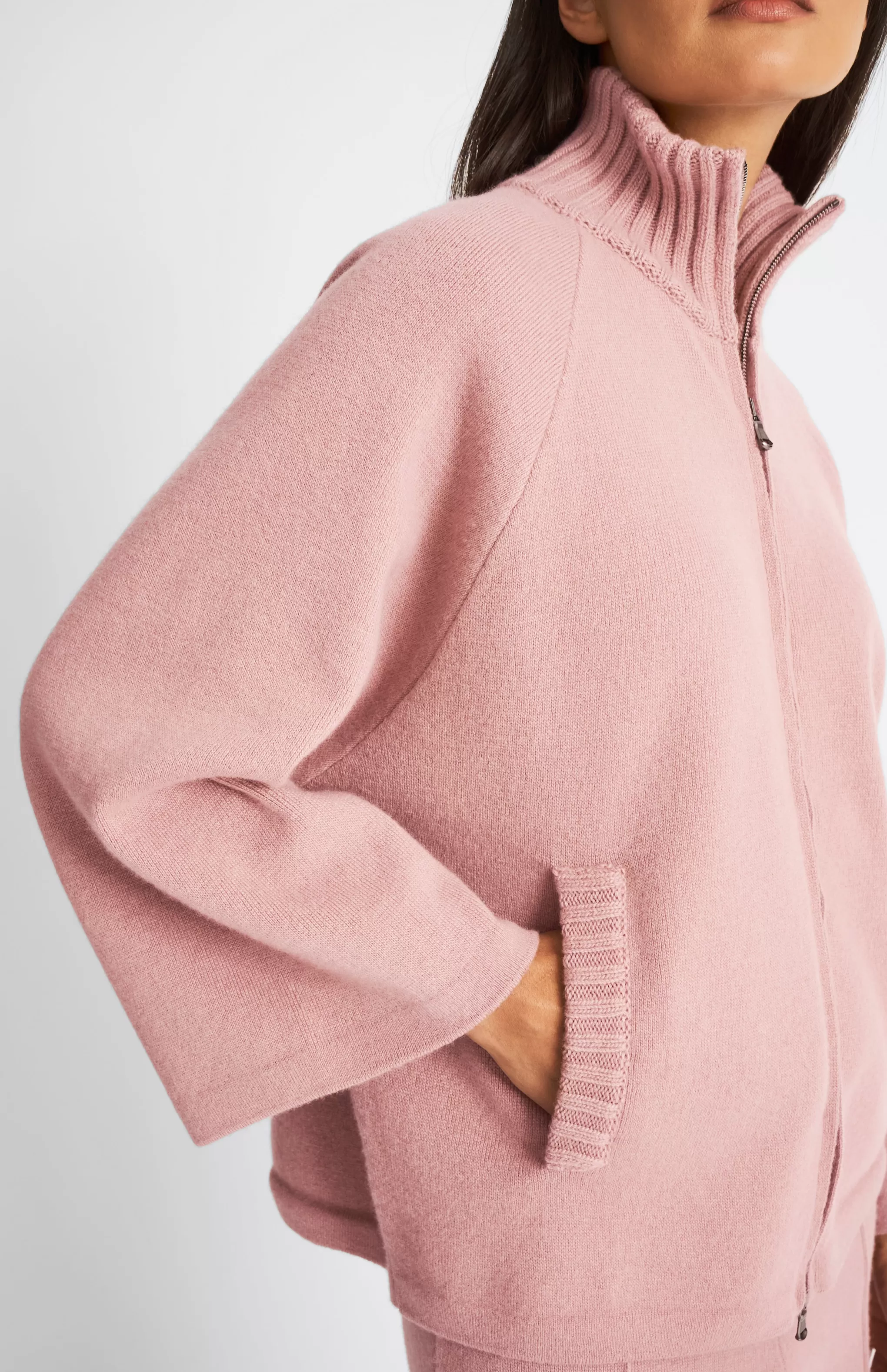 Sale Cashmere Blend High Neck Zip Thru Jacket In Dusty Pink Men/Women Jackets