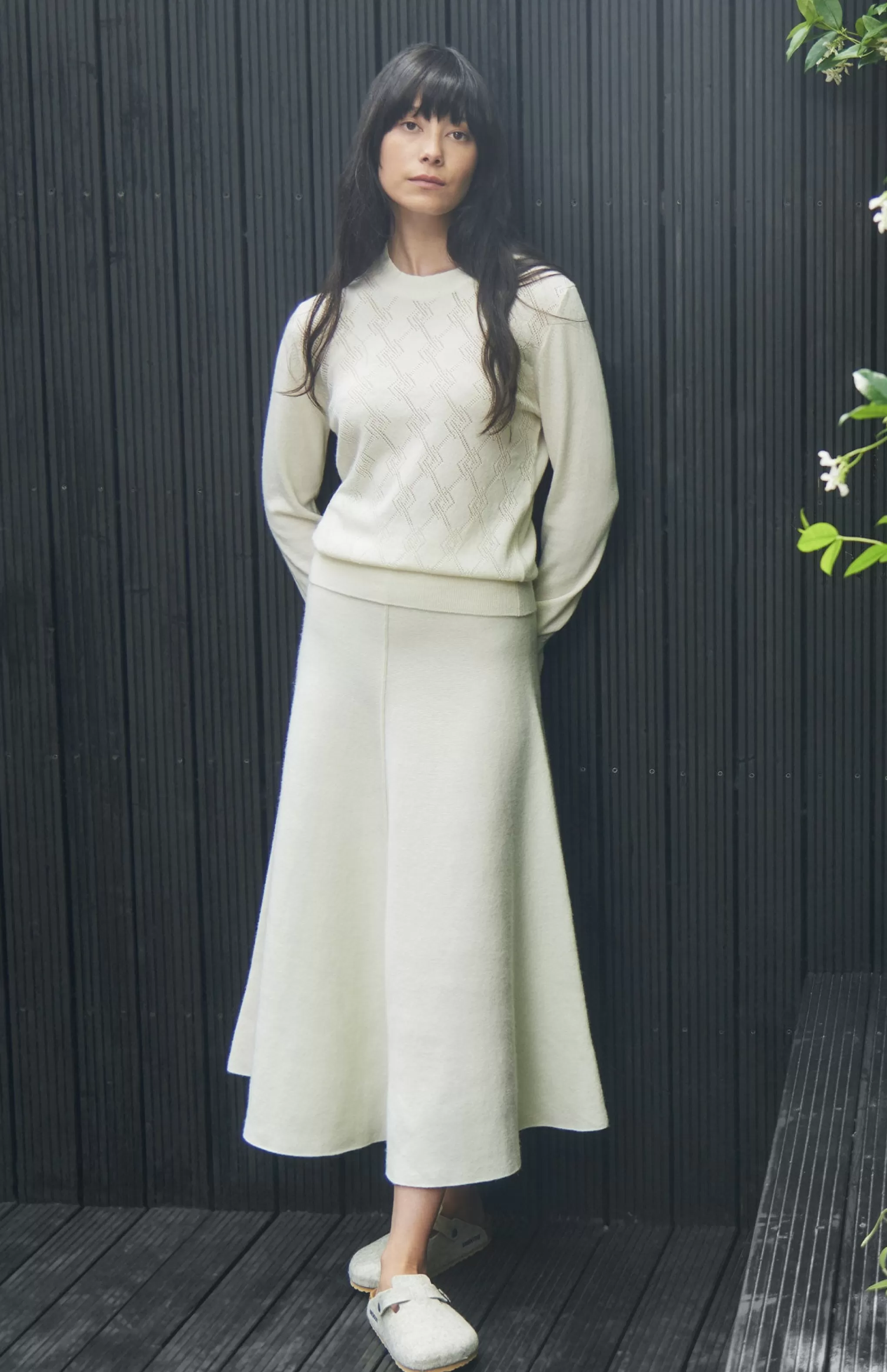 Outlet Cashmere Blend Midi Skirt In Cream Men/Women Skirts