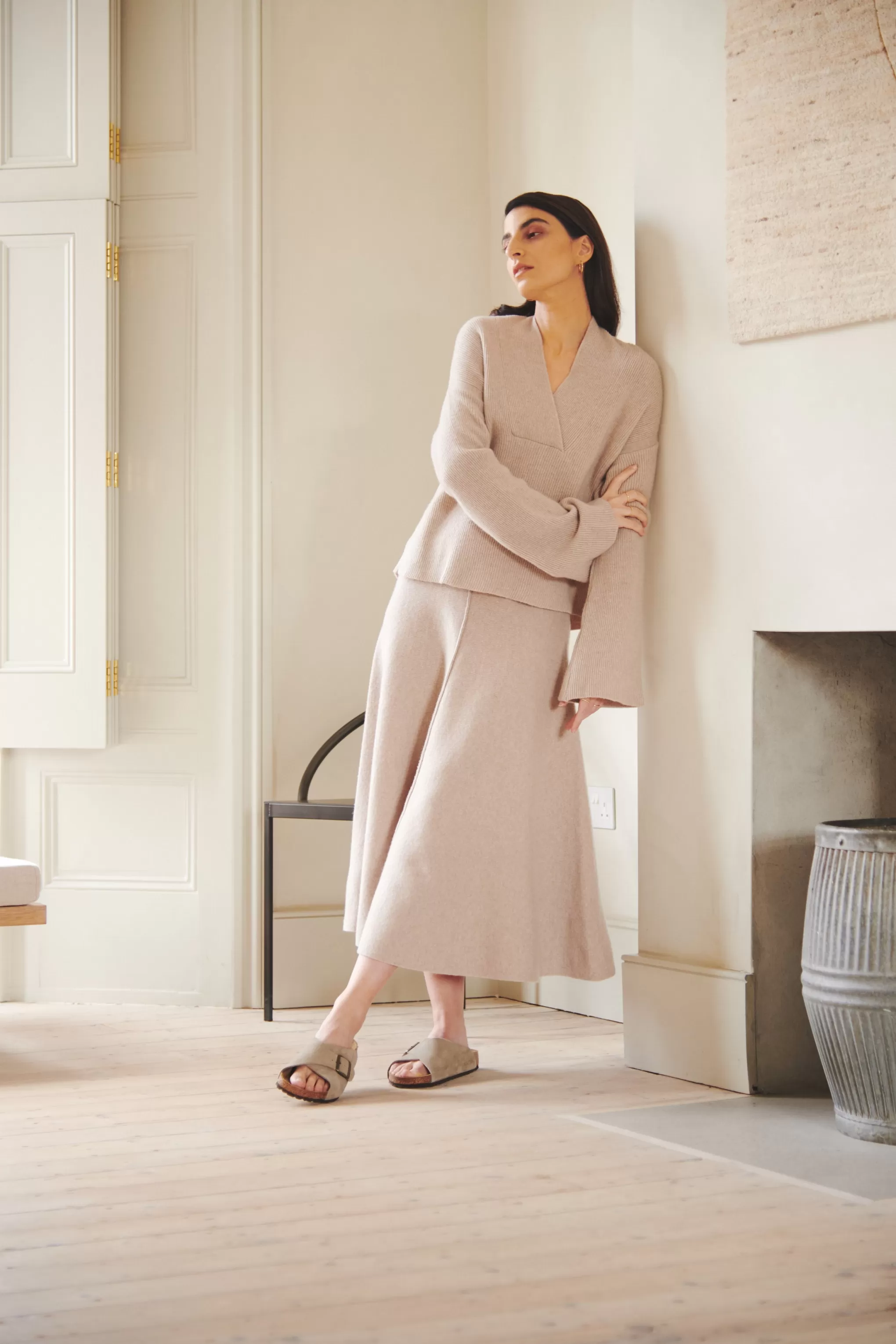 Clearance Cashmere Blend Midi Skirt In Stone Melange Men/Women Loungewear