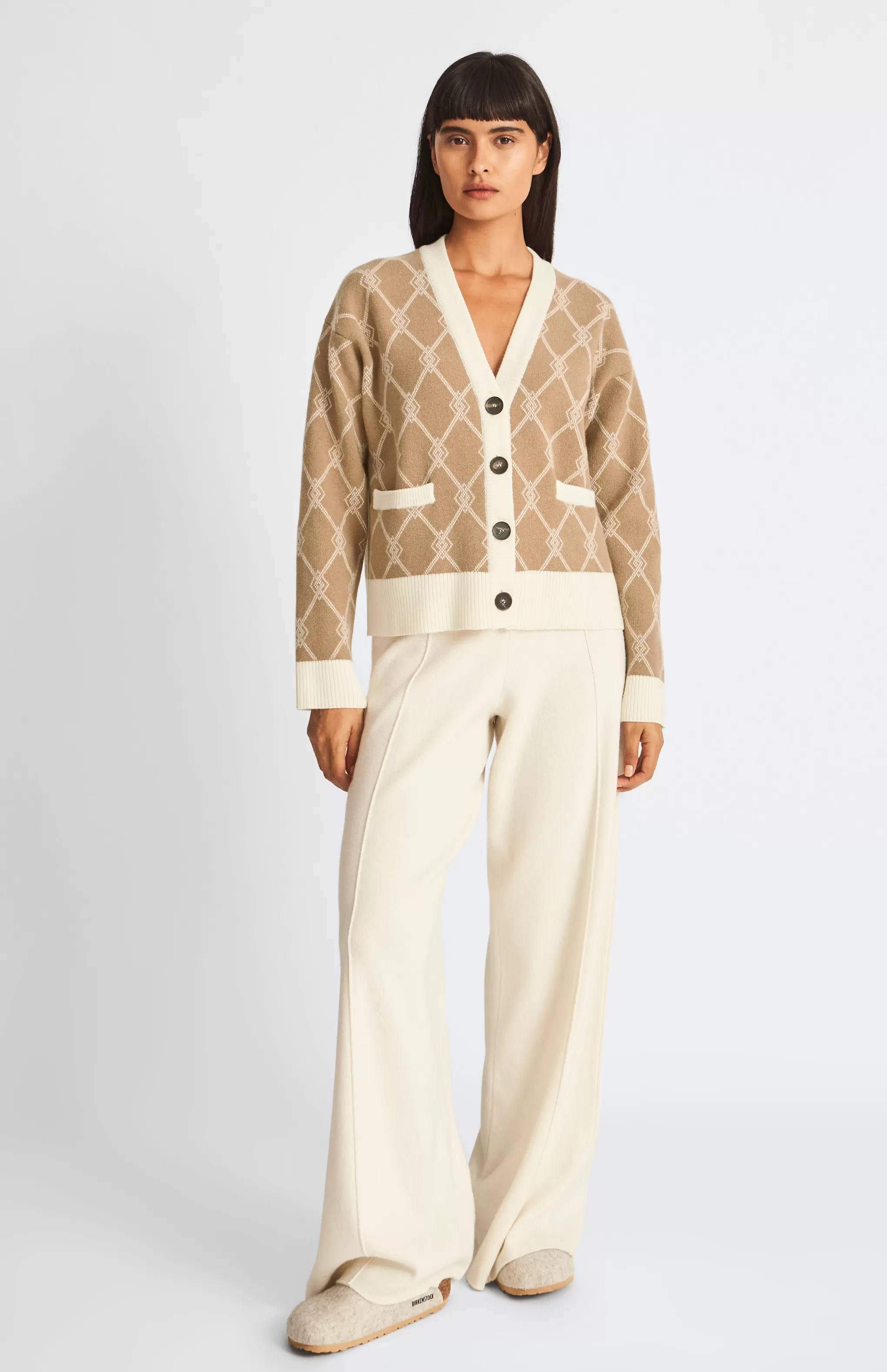 Outlet Cashmere Blend Monogram Cardigan In Camel / Cream Men/Women Cardigans