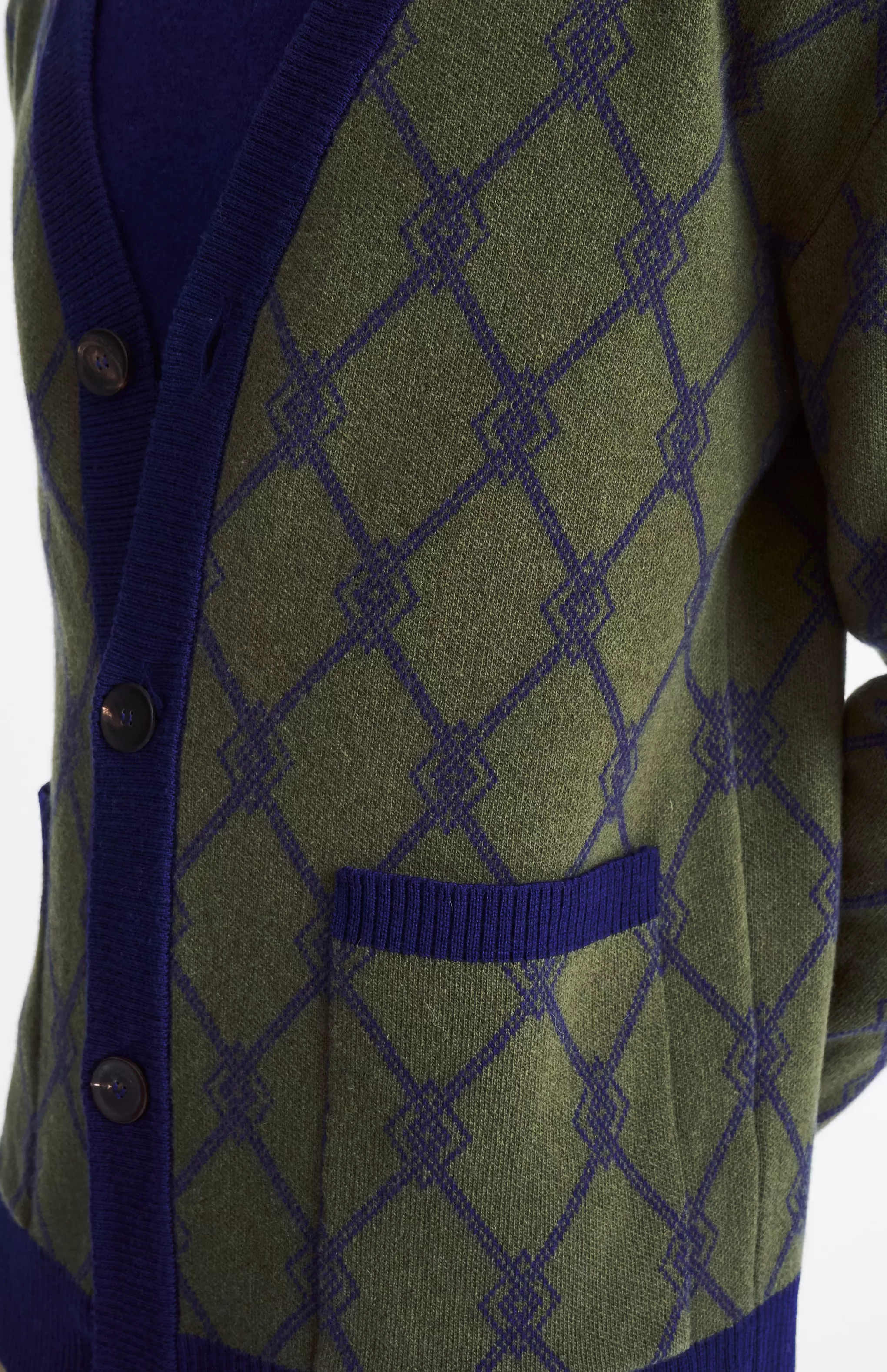 Best Sale Cashmere Blend Monogram Jacquard Cardigan Jumper In Mineral Green / Royal Blue Men Medium Weight Knits