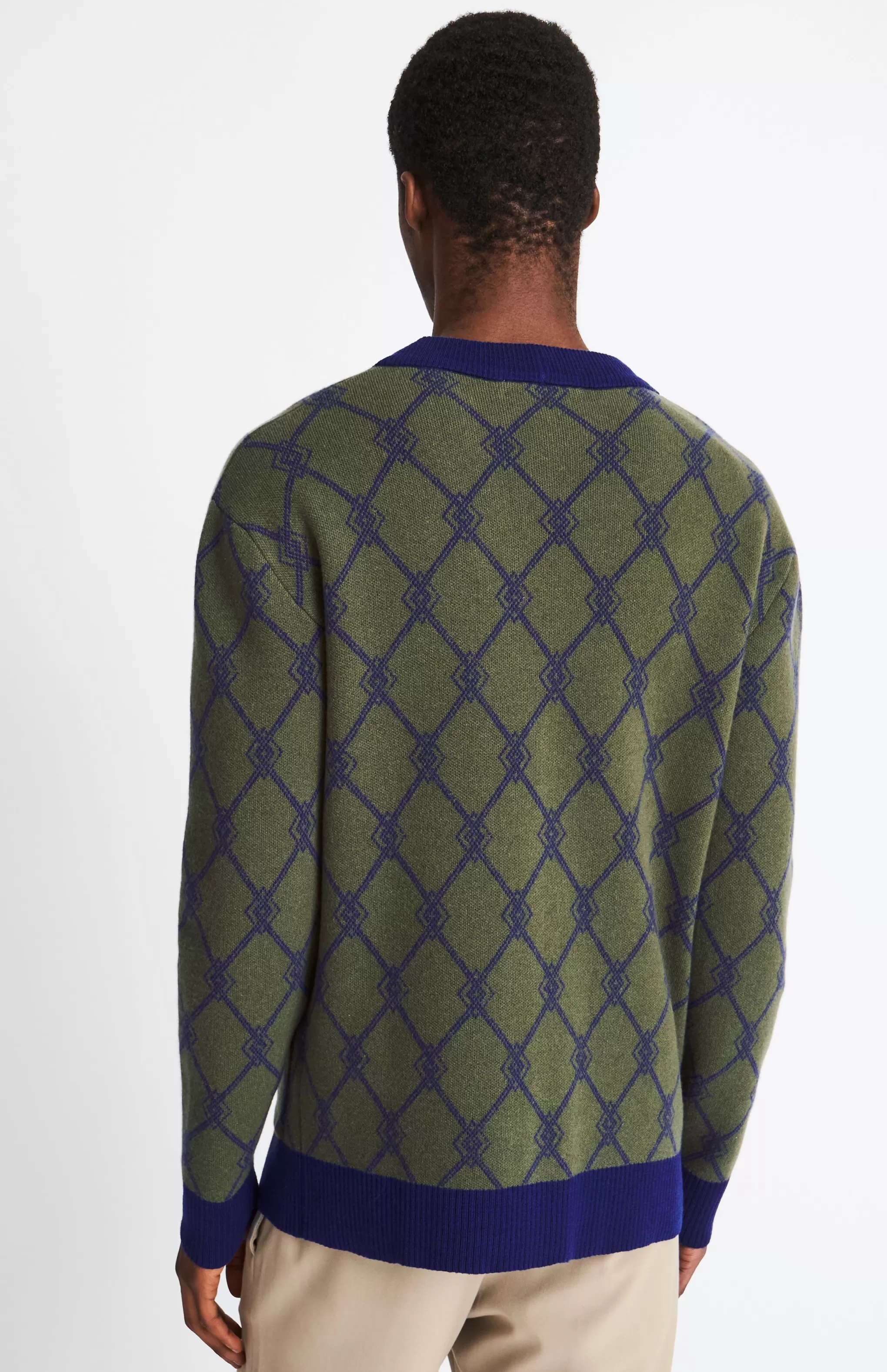 Cheap Cashmere Blend Monogram Jacquard Cardigan Jumper In Mineral Green / Royal Blue Men Cashmere