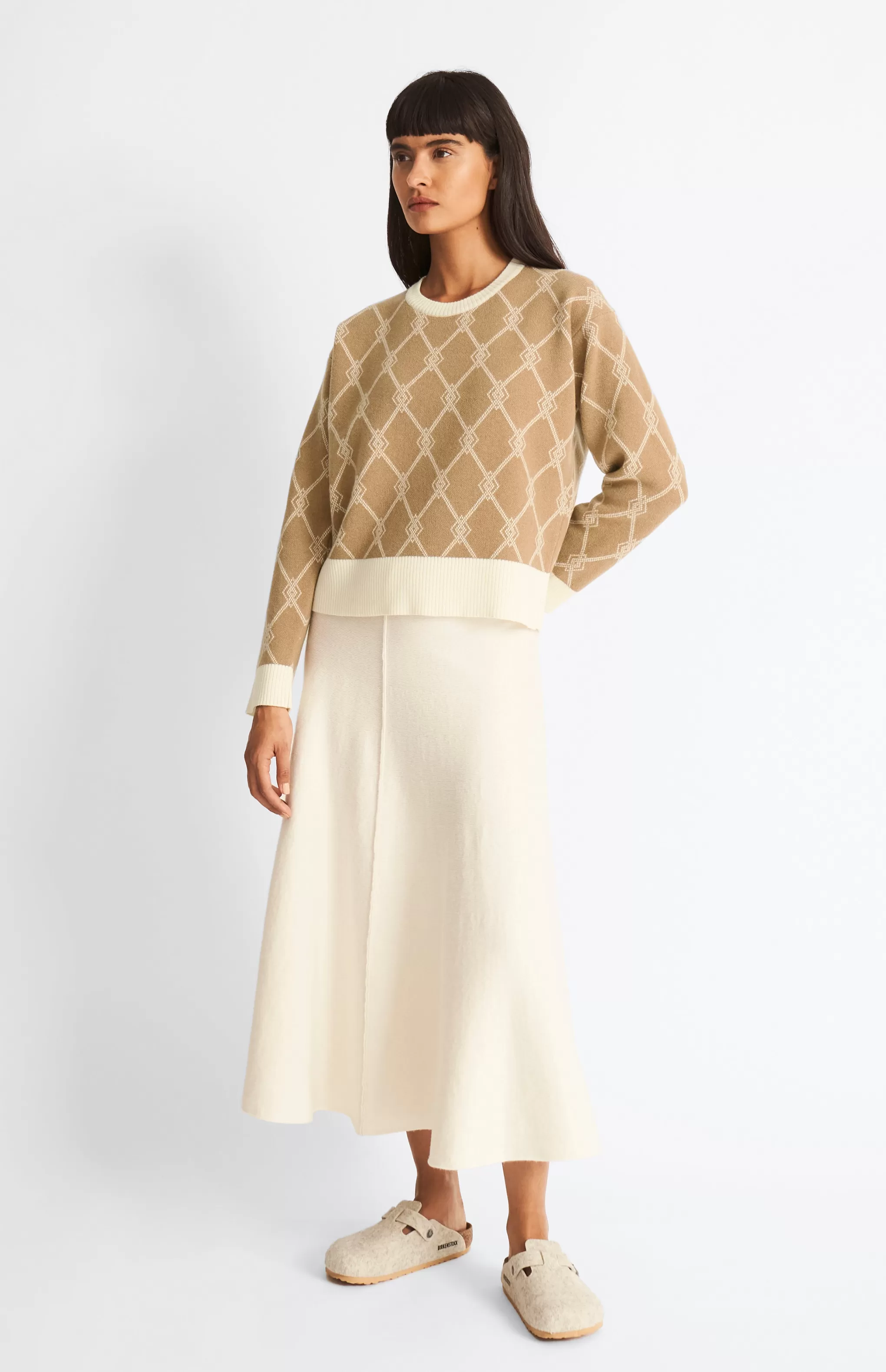New Cashmere Blend Monogram Jumper In Camel / Cream Men/Women Lambswool