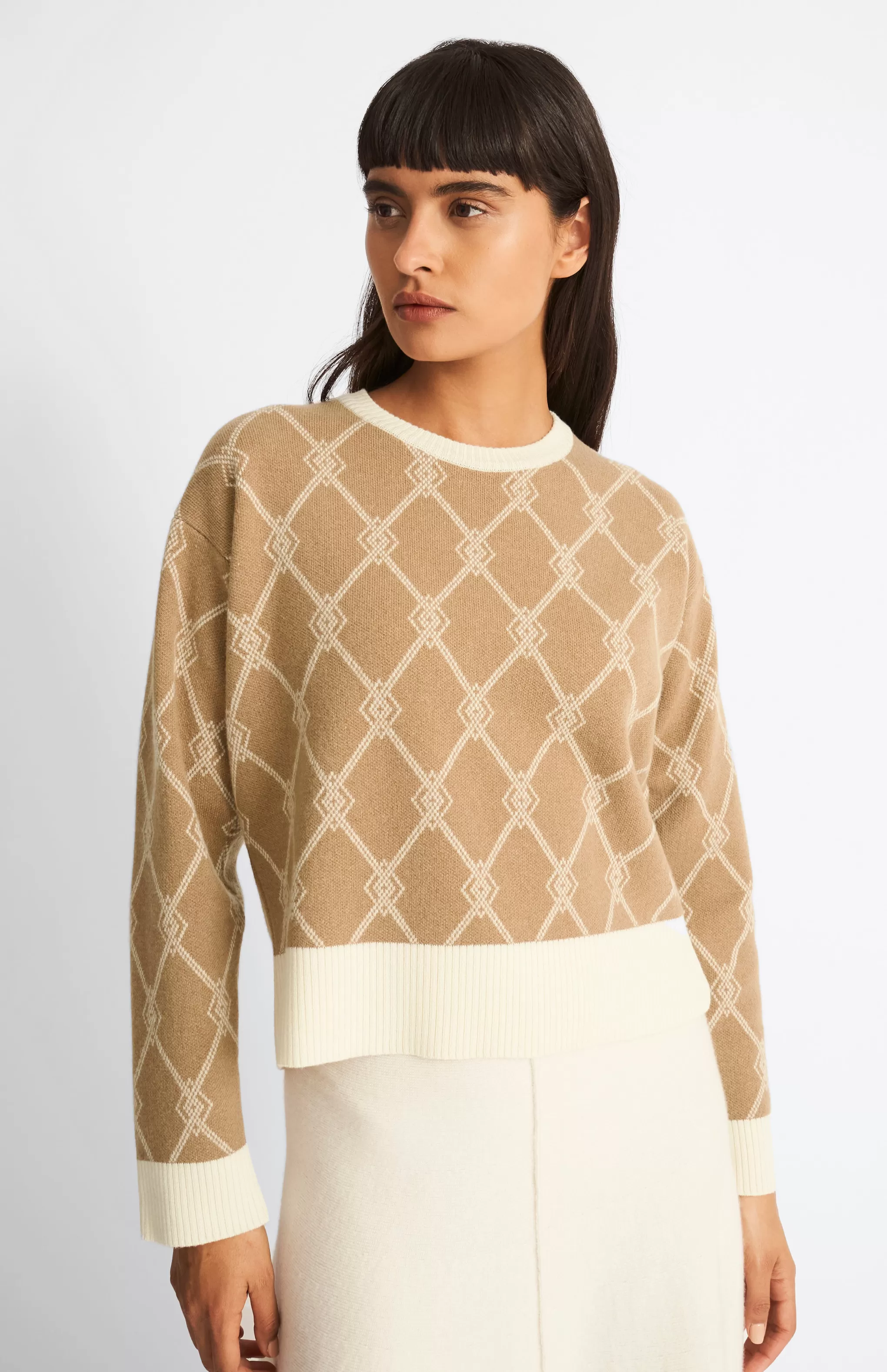 New Cashmere Blend Monogram Jumper In Camel / Cream Men/Women Lambswool