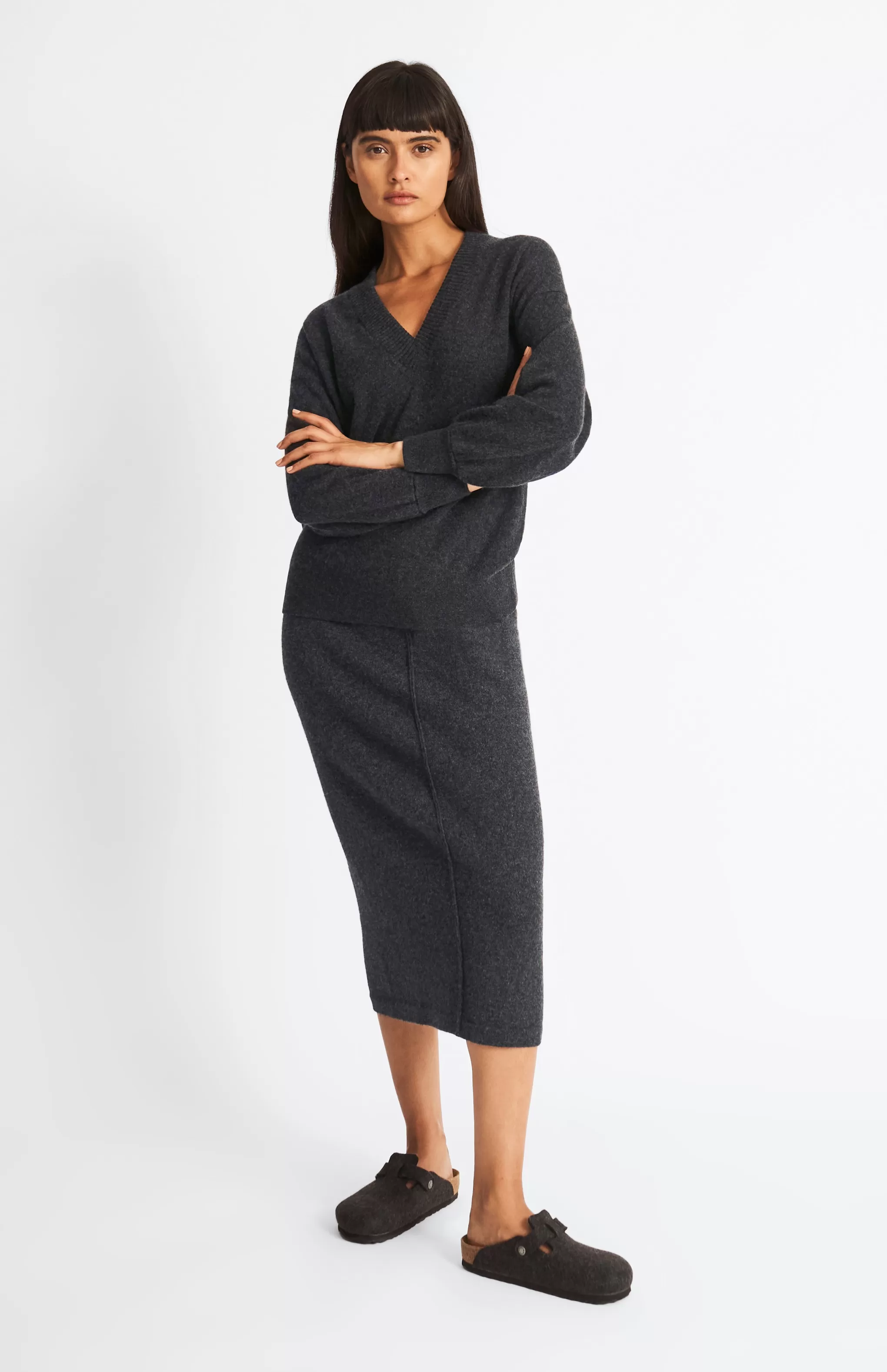 Flash Sale Cashmere Blend Pencil Skirt In Charcoal Men/Women Gifts For Women