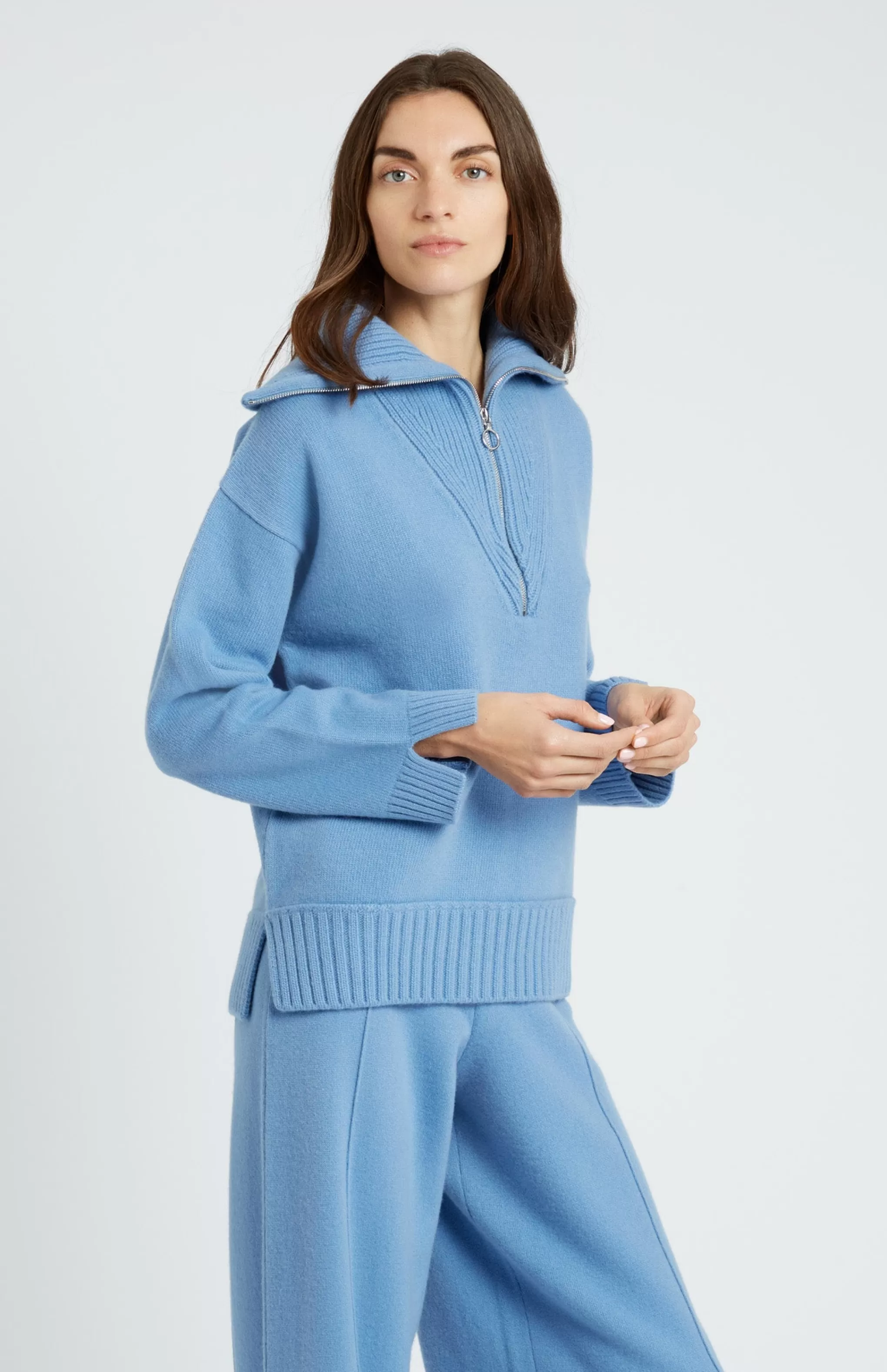 New Cashmere Blend Zip Jumper  In Cornflower Men/Women Loungewear