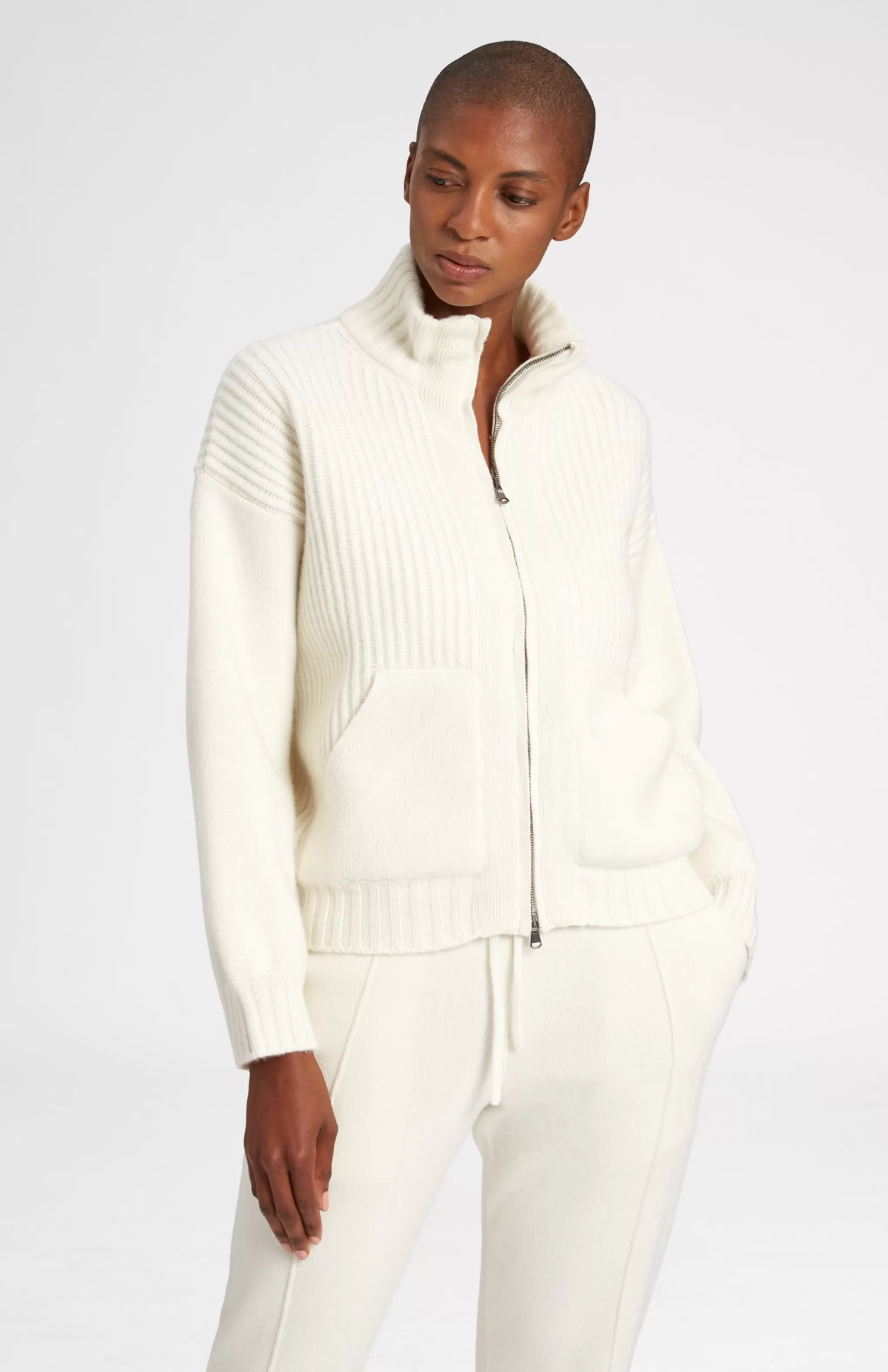 Best Sale Cashmere Blend Zip Thru Jacket In Cream Men/Women Loungewear