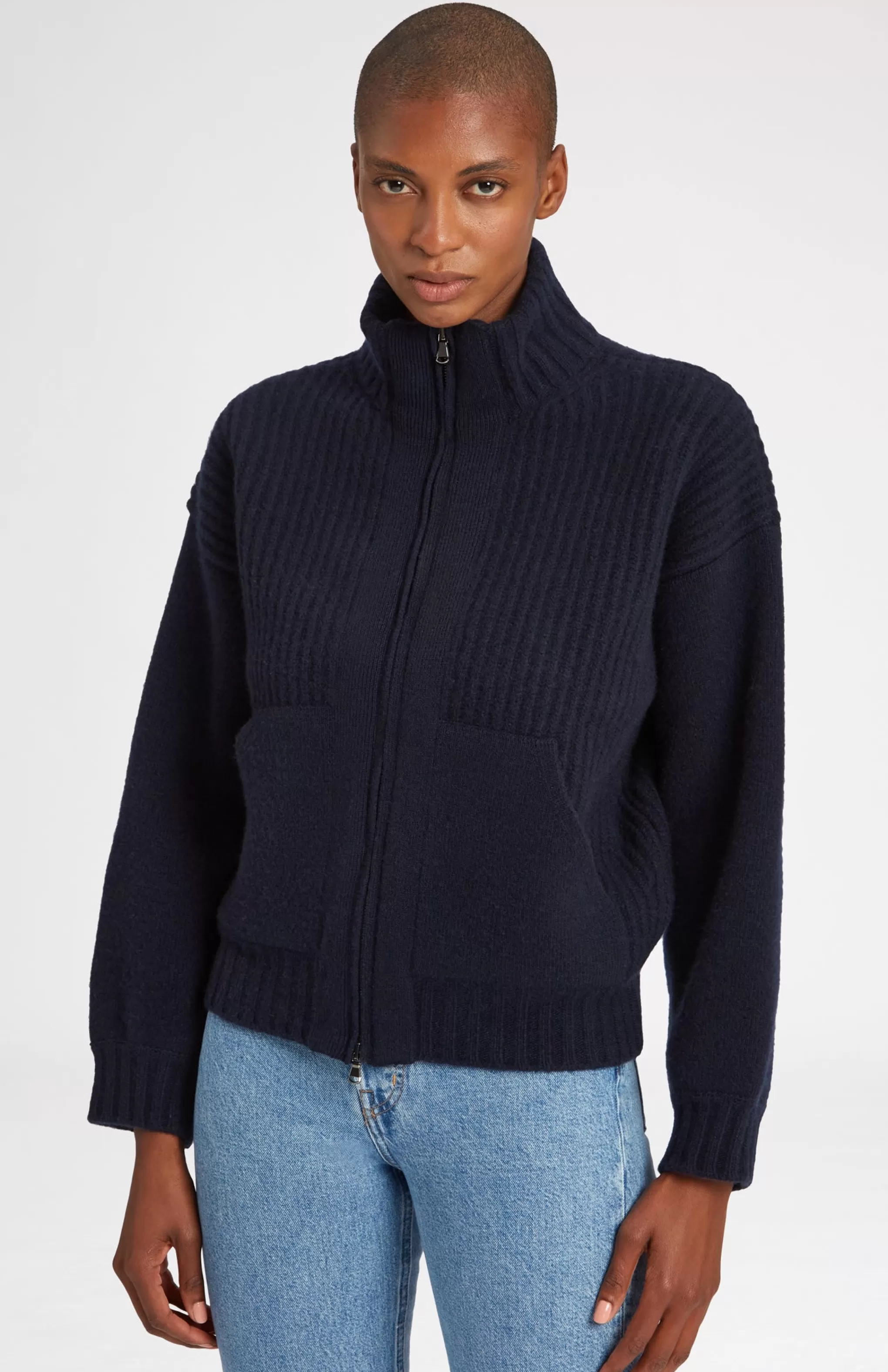 Shop Cashmere Blend Zip Thru Jacket In Indigo Men/Women Loungewear