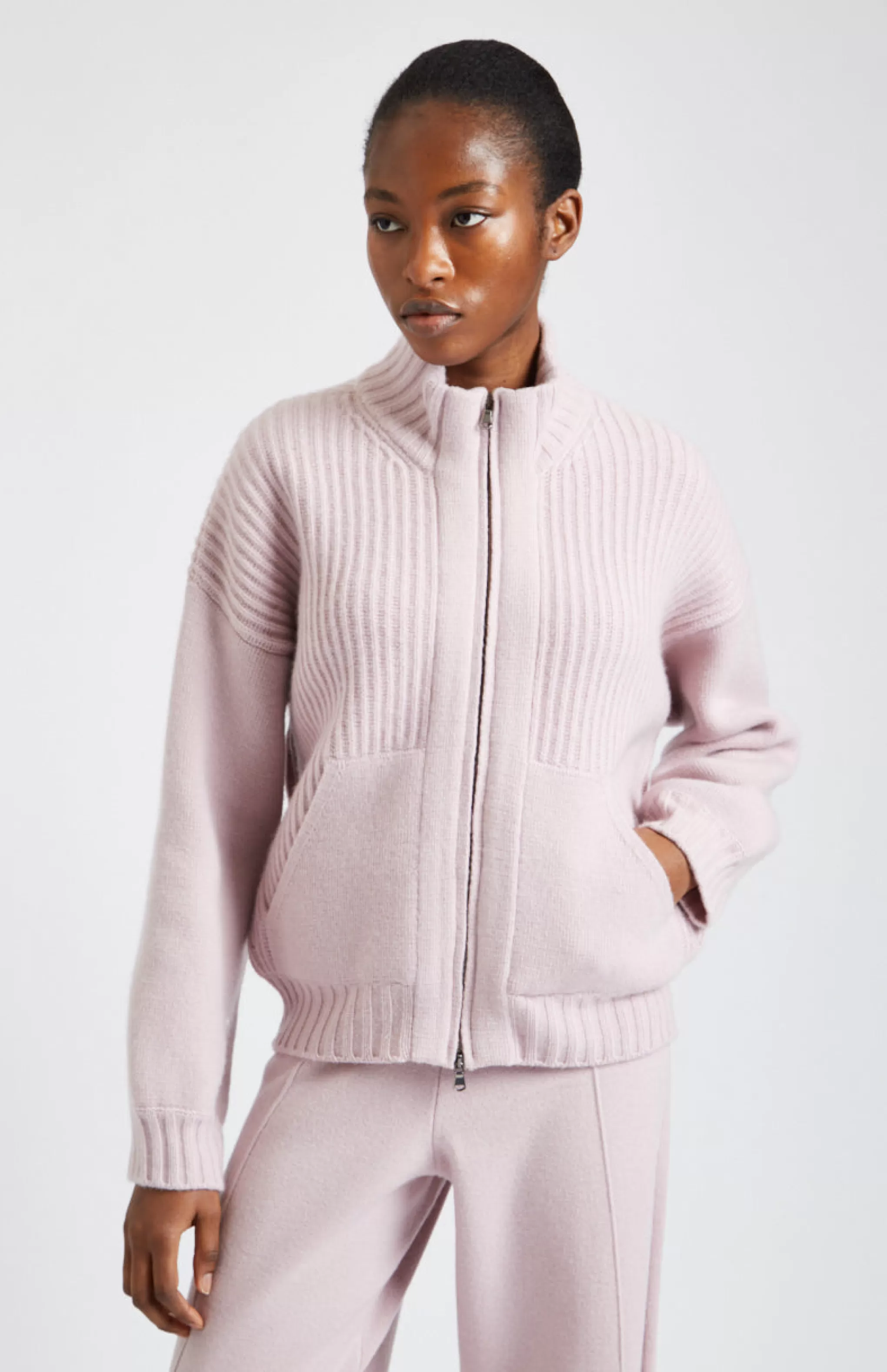 Best Cashmere Blend Zip Thru Jacket In Powder Pink Men/Women Jackets