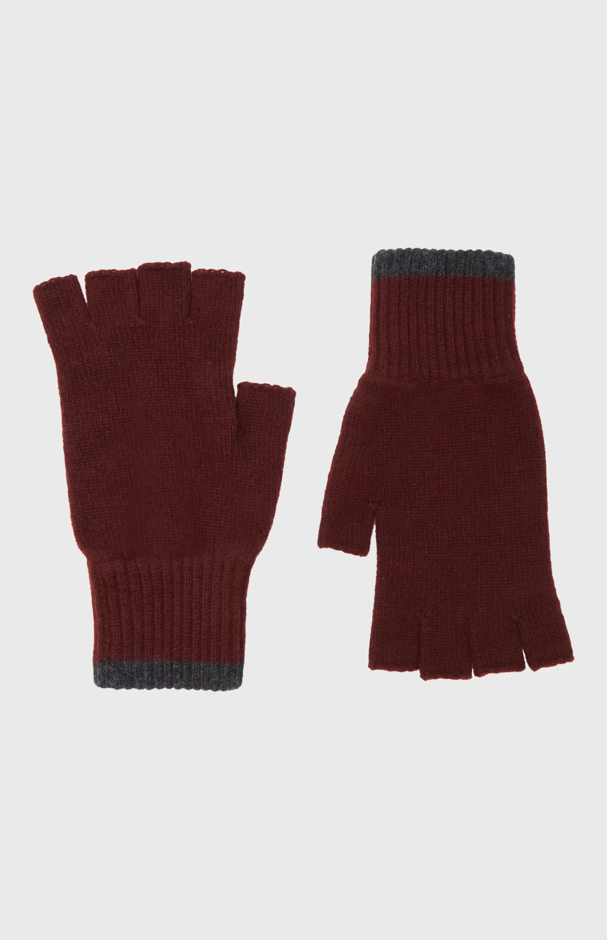 Shop Cashmere Fingerless Gloves Contrast Ribs In Dark Claret Men Gifts for Men