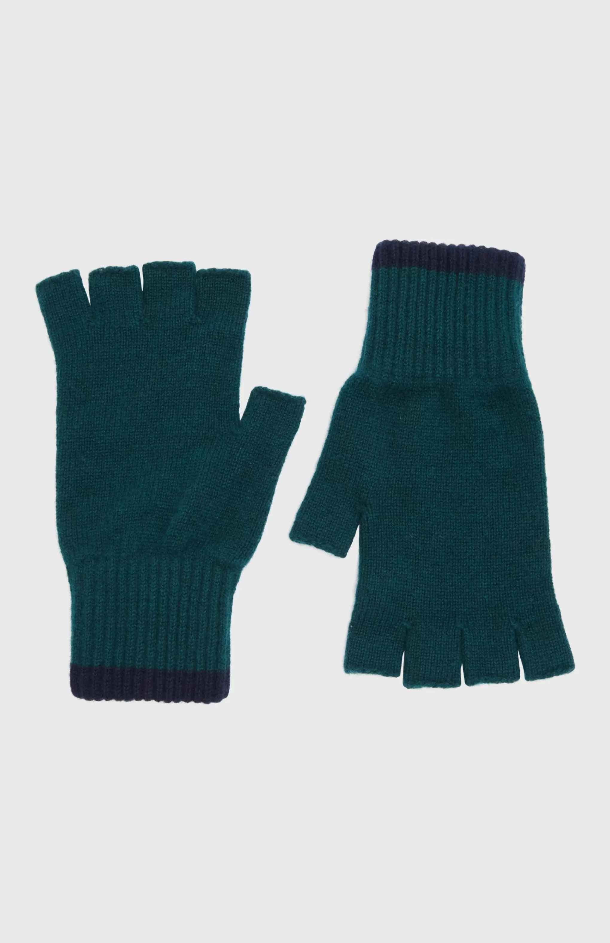 Discount Cashmere Fingerless Gloves Contrast Ribs In Evergreen And Ink Men/Women Gifts For Women