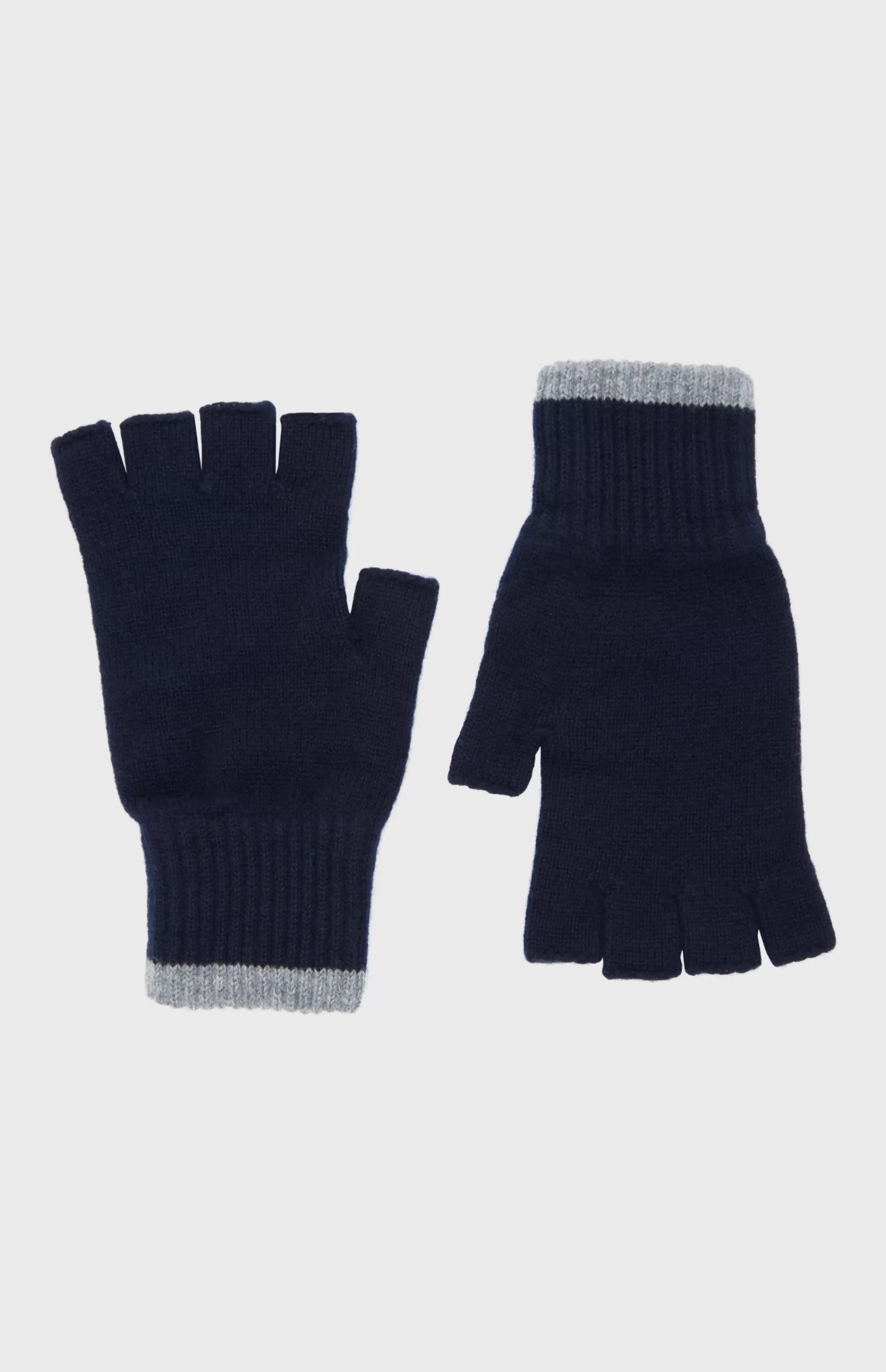 Fashion Cashmere Fingerless Gloves Contrast Ribs In Ink And Flannel Grey Men/Women Gifts For Women