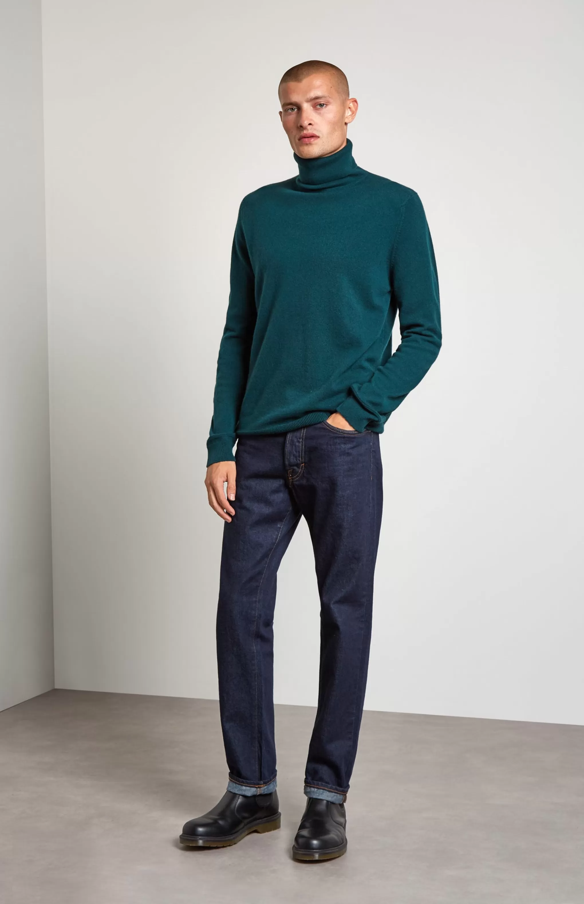 Hot Cashmere Roll Neck Jumper In Green Men High Neck Knits
