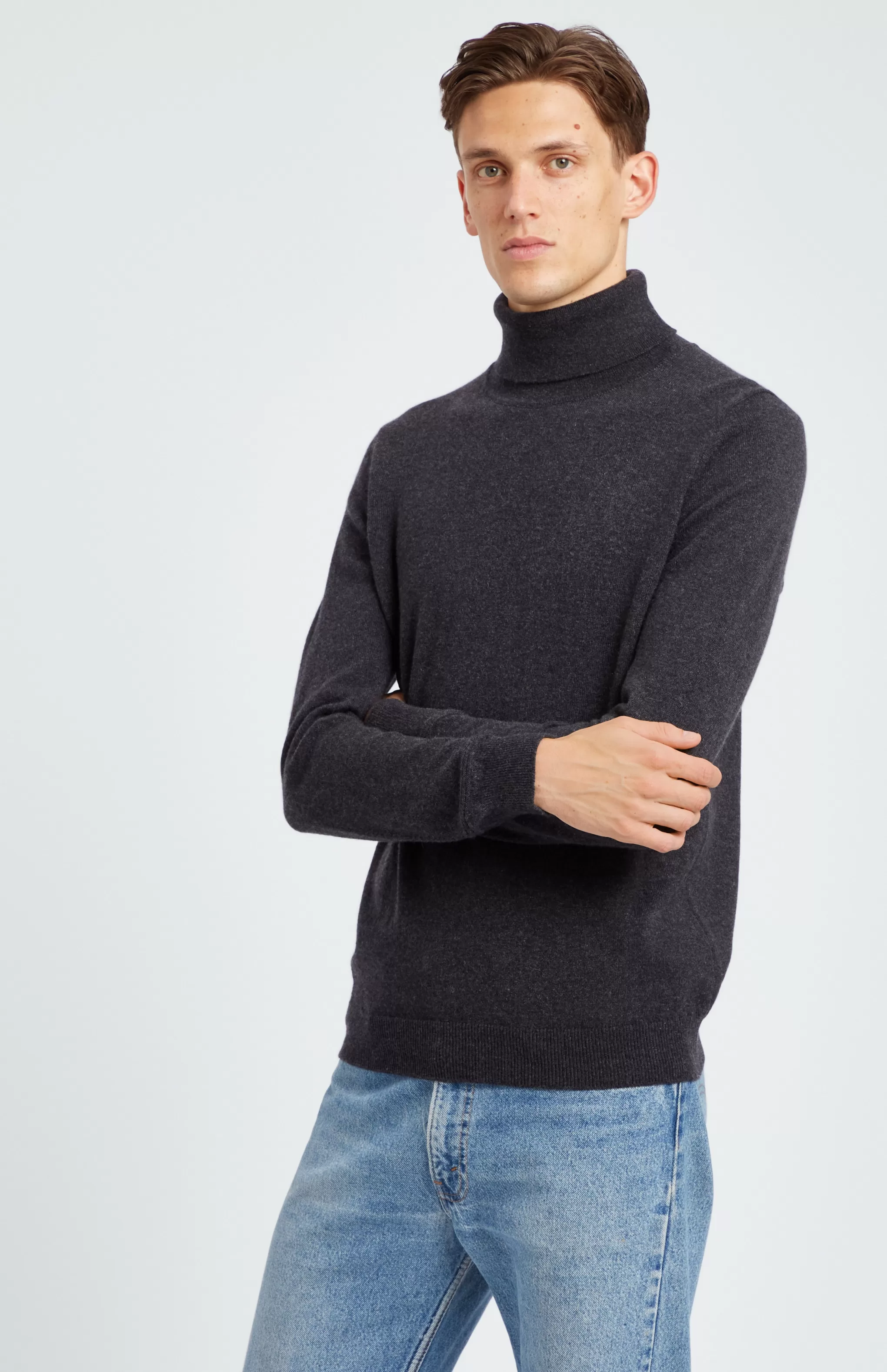Clearance Cashmere Roll Neck Jumper In Grey Men Jumpers