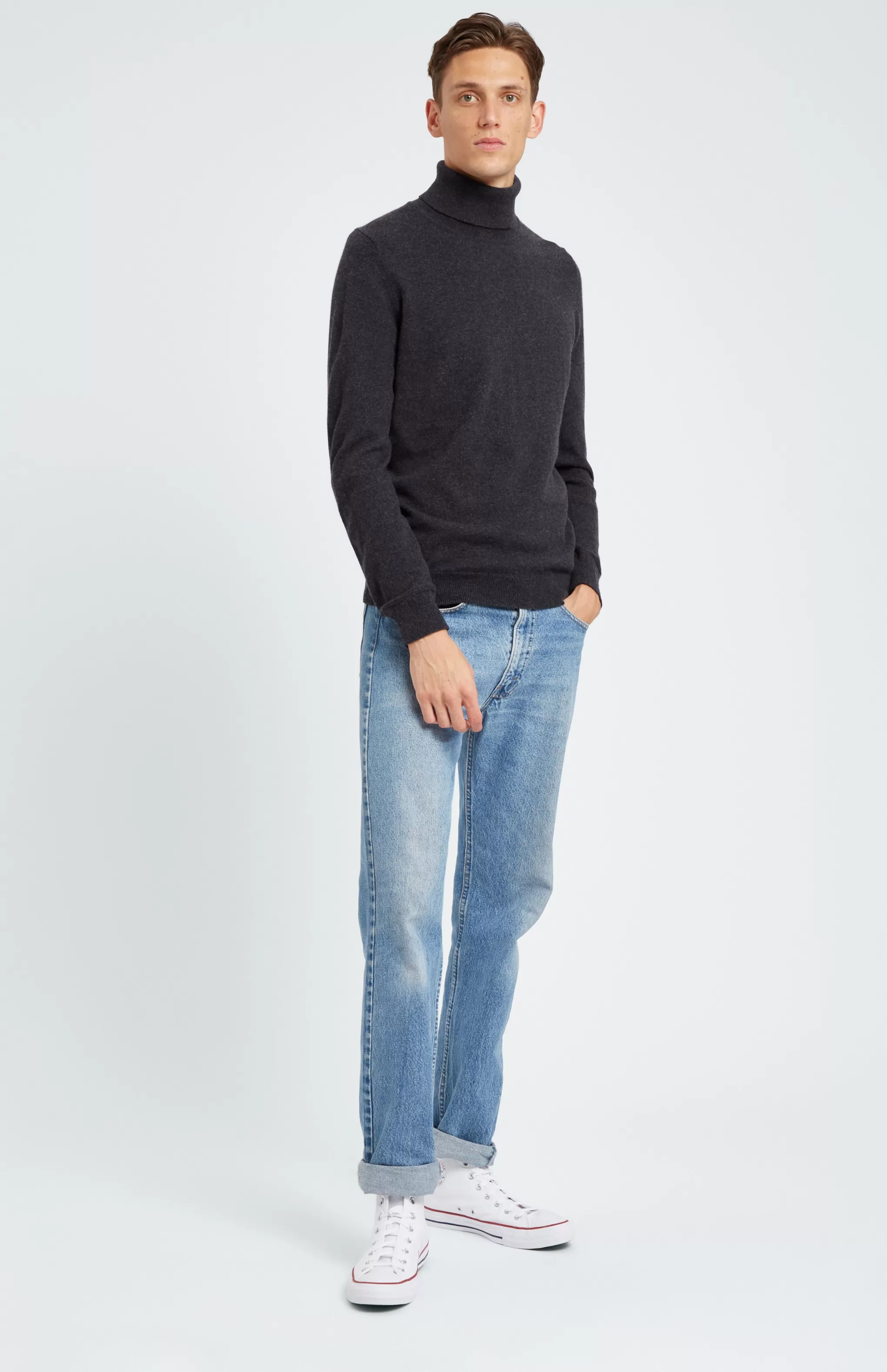 Sale Cashmere Roll Neck Jumper In Grey Men Made in Scotland