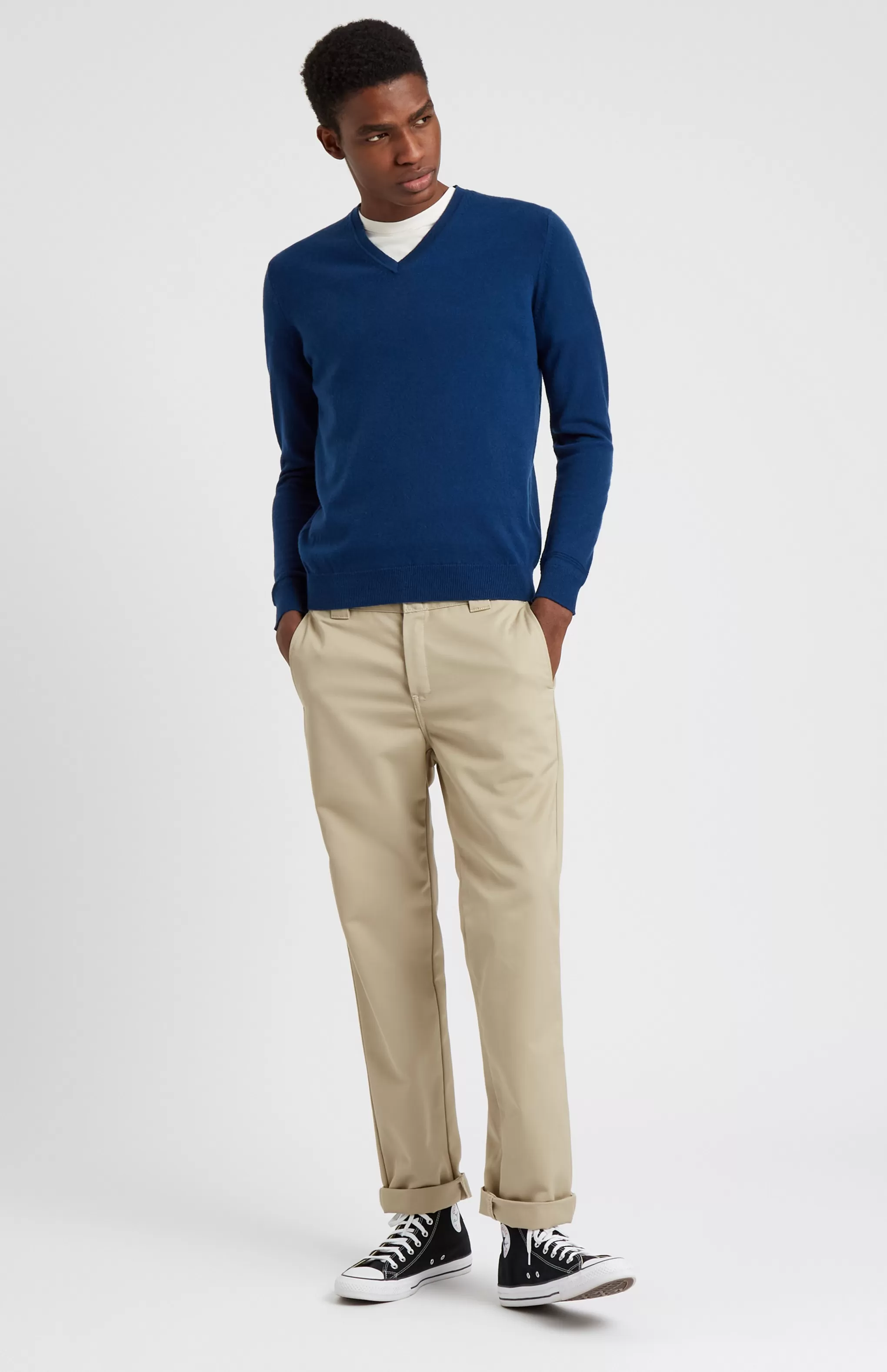Online Classic V Neck Cashmere Jumper In Atlantic Blue Men Made in Scotland