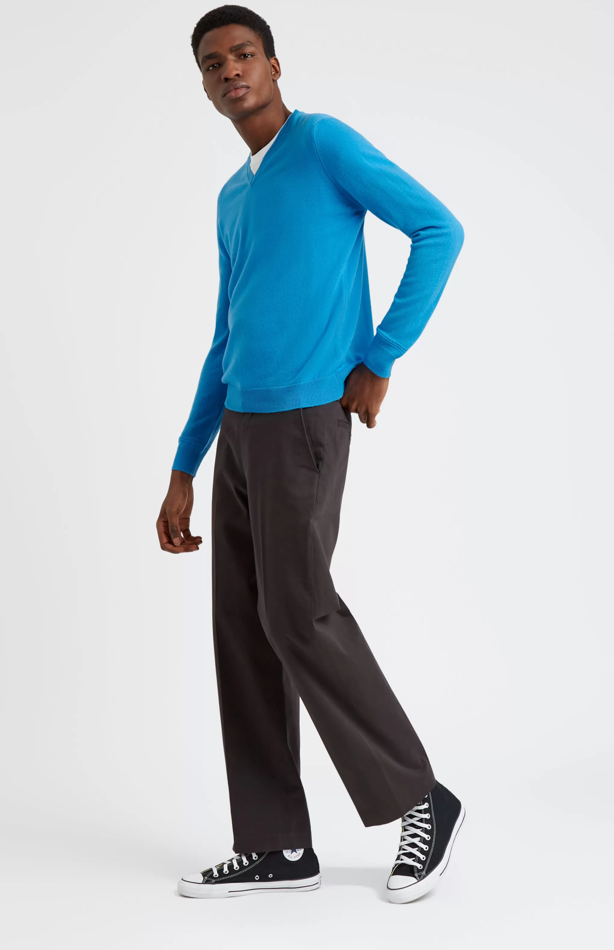 Best Sale Classic V Neck Cashmere Jumper In Azure Blue Men Cashmere