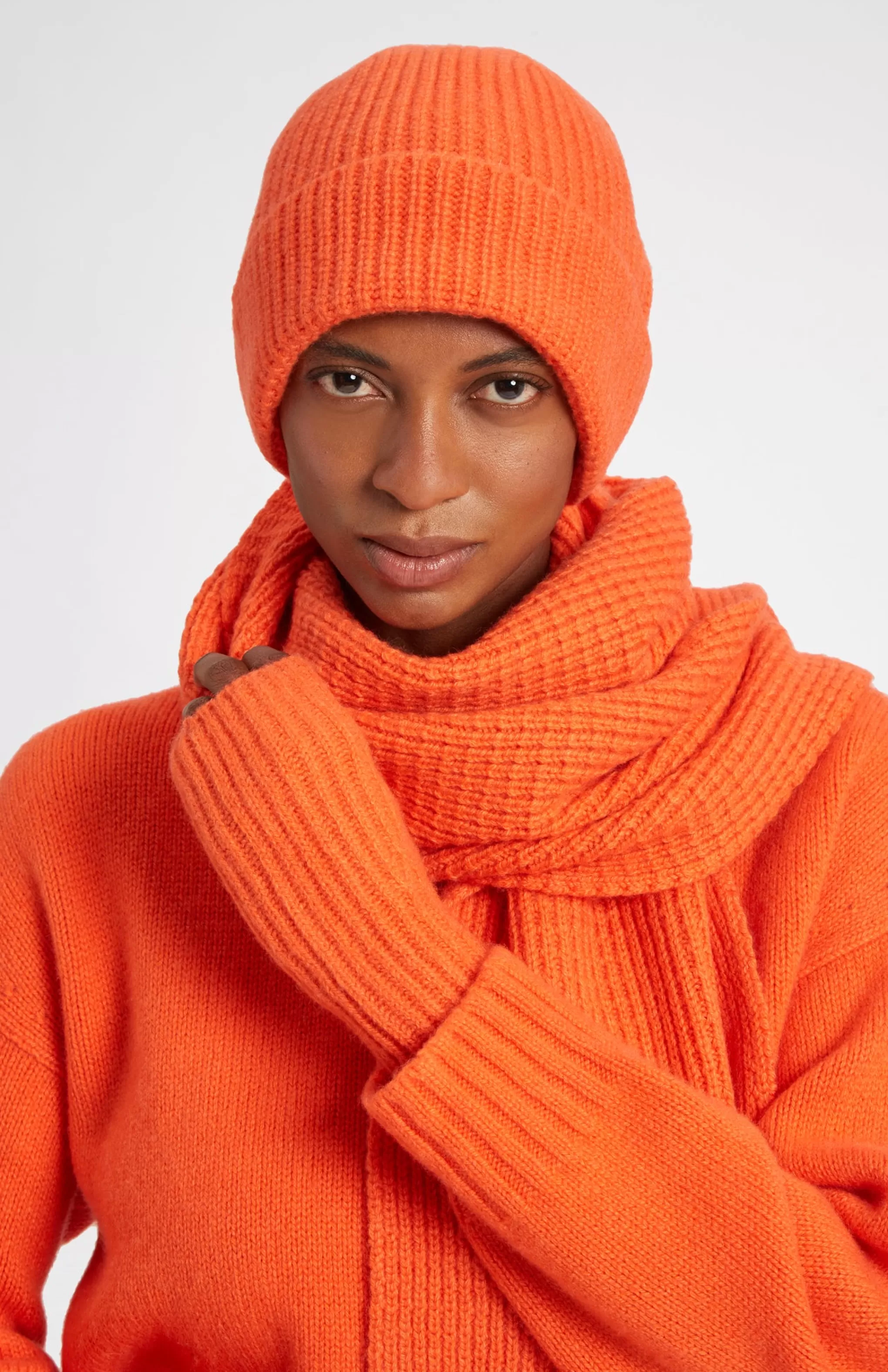 Sale Cosy Cashmere Scarf In A Waffle Stitch In Apricot Orange Men Gifts for Men