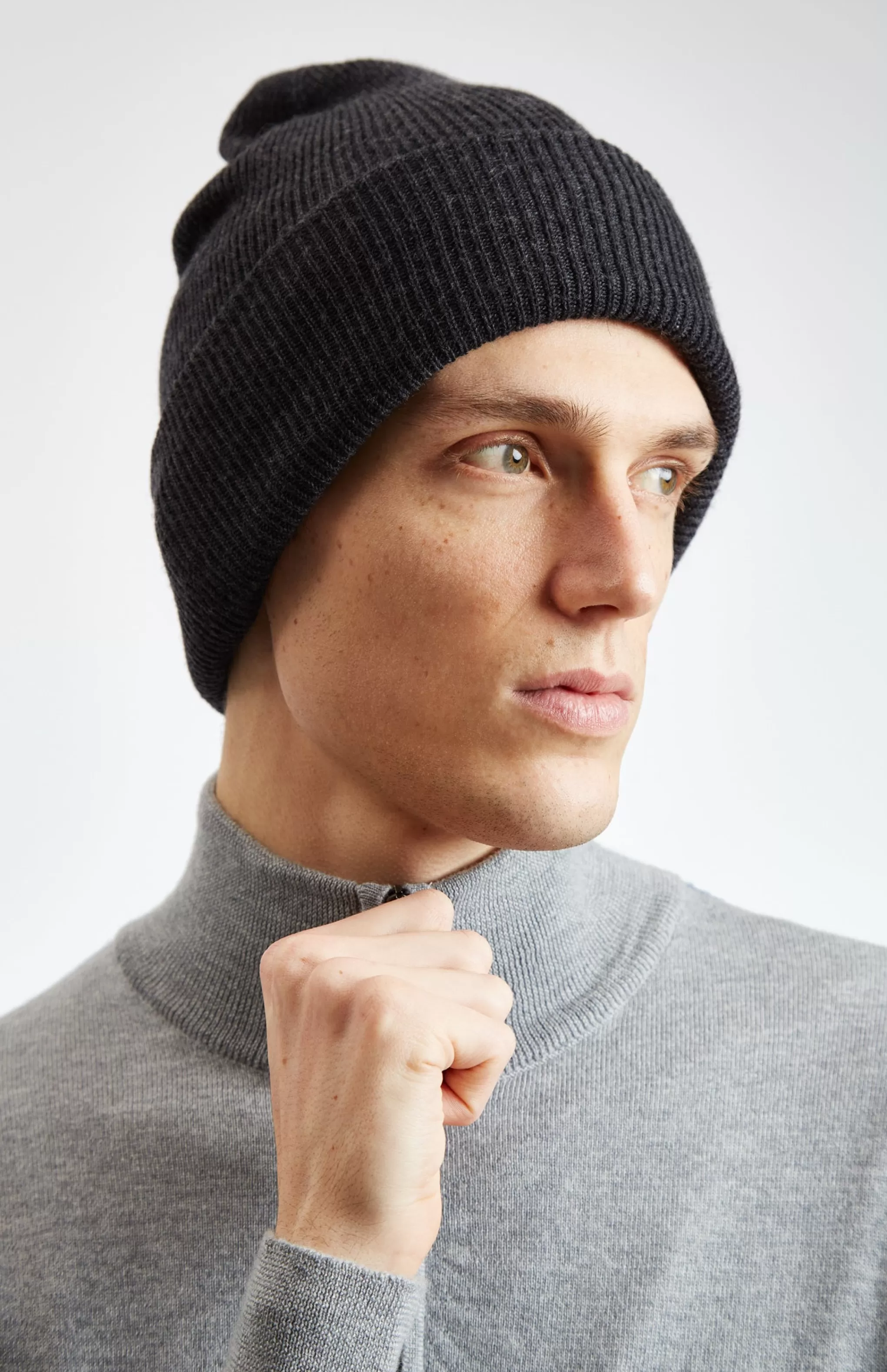 Best Sale Double Layer Ribbed Merino Beanie In Dark Grey Men Gifts for Men