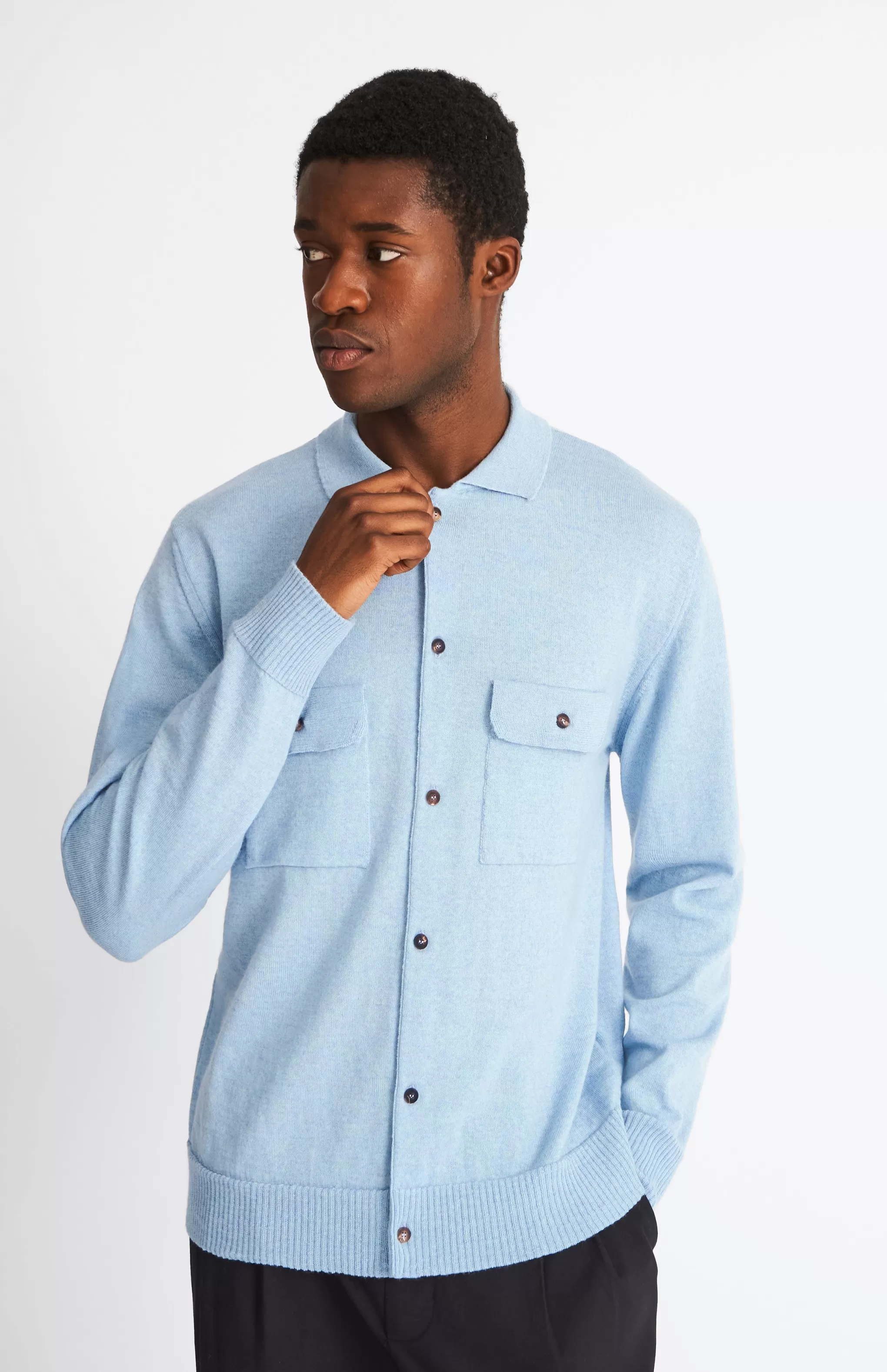 Hot Fine Merino Knitted Overshirt In Blue Smoke Men Gifts for Men