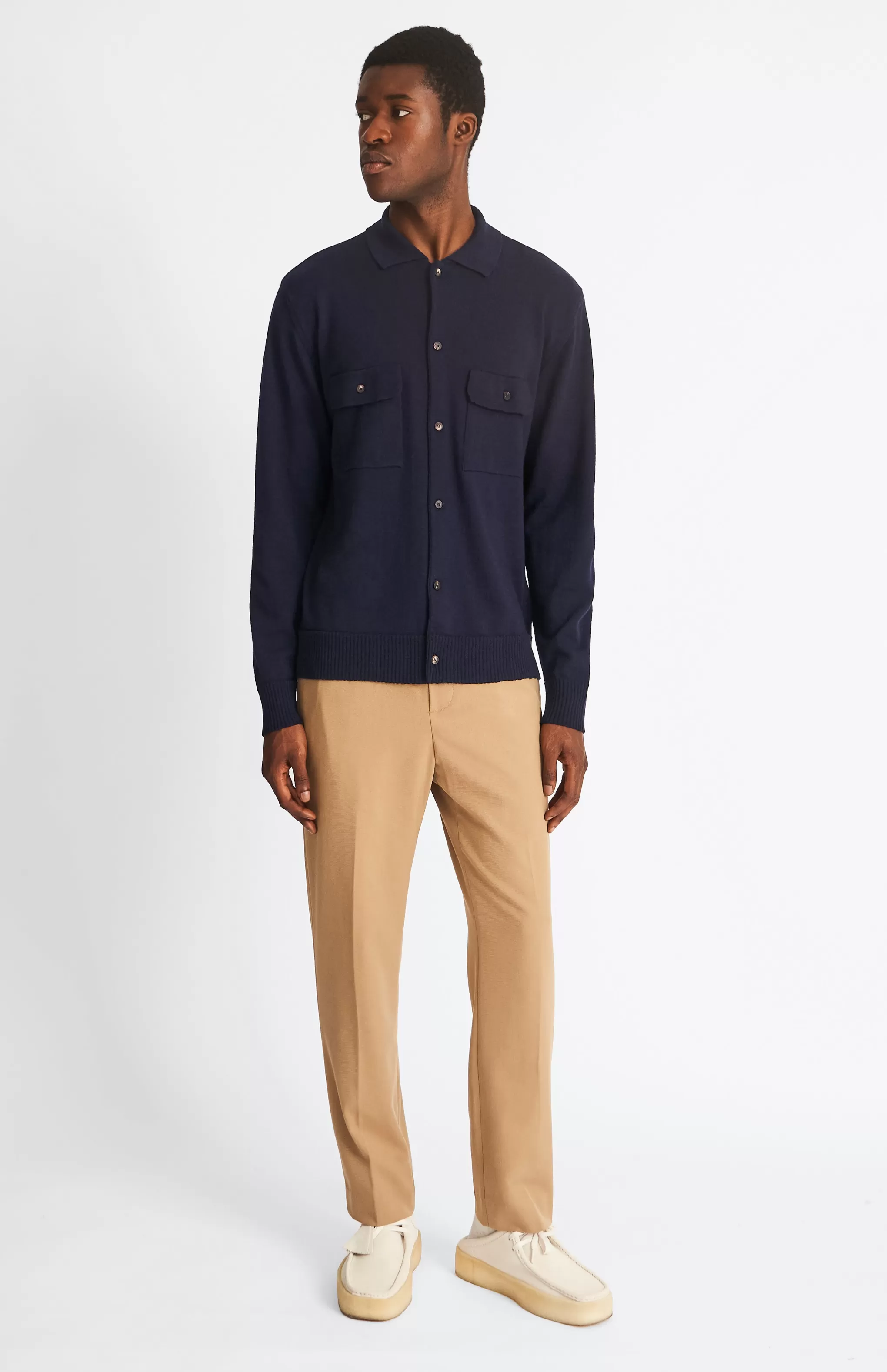 Online Fine Merino Knitted Overshirt In Navy Men Merino