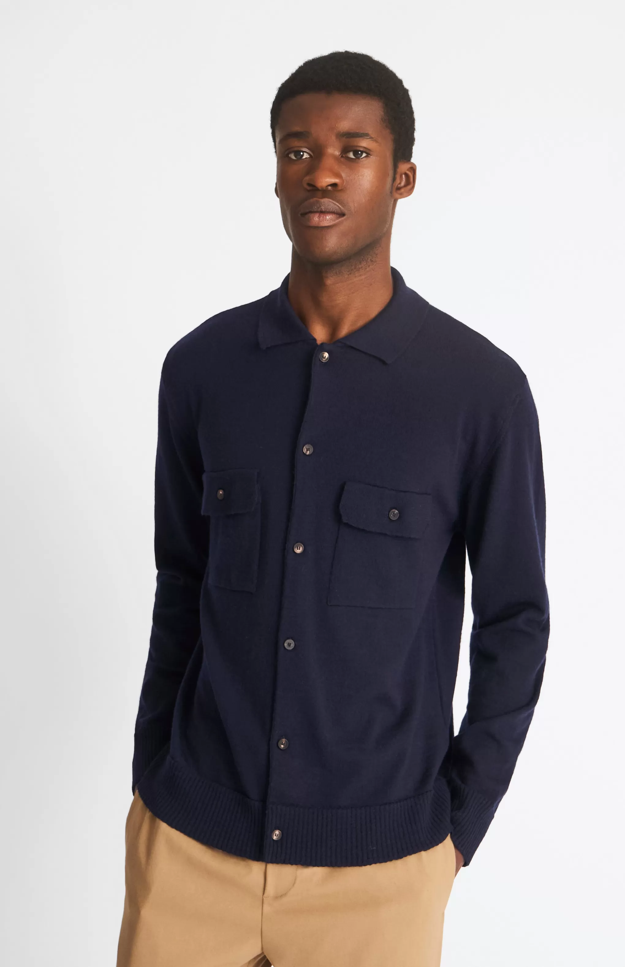 Online Fine Merino Knitted Overshirt In Navy Men Merino