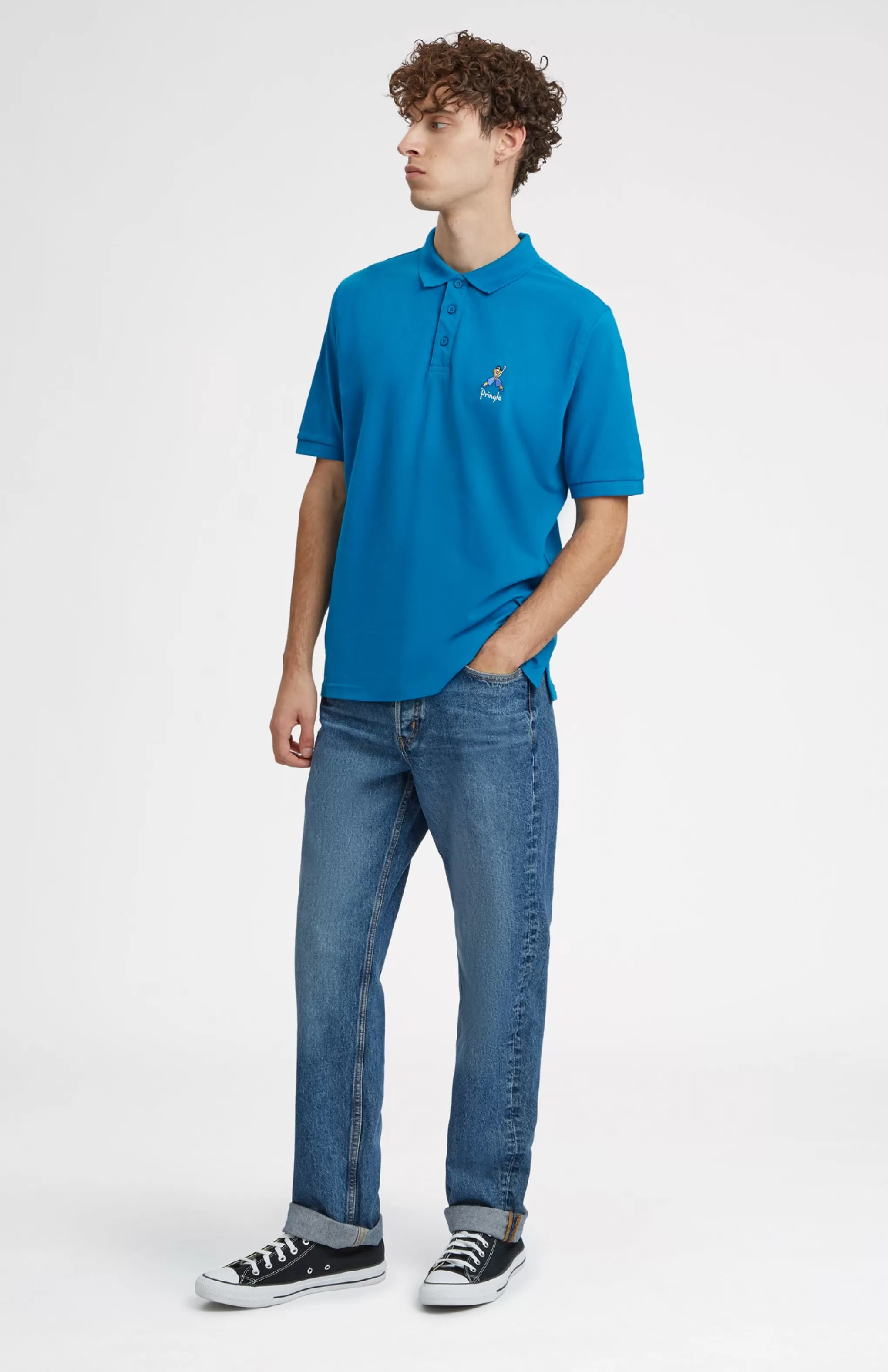 Fashion Geometric George Golf Cotton Polo Shirt In Lagoon Men Pringle Heritage Unisex Collections