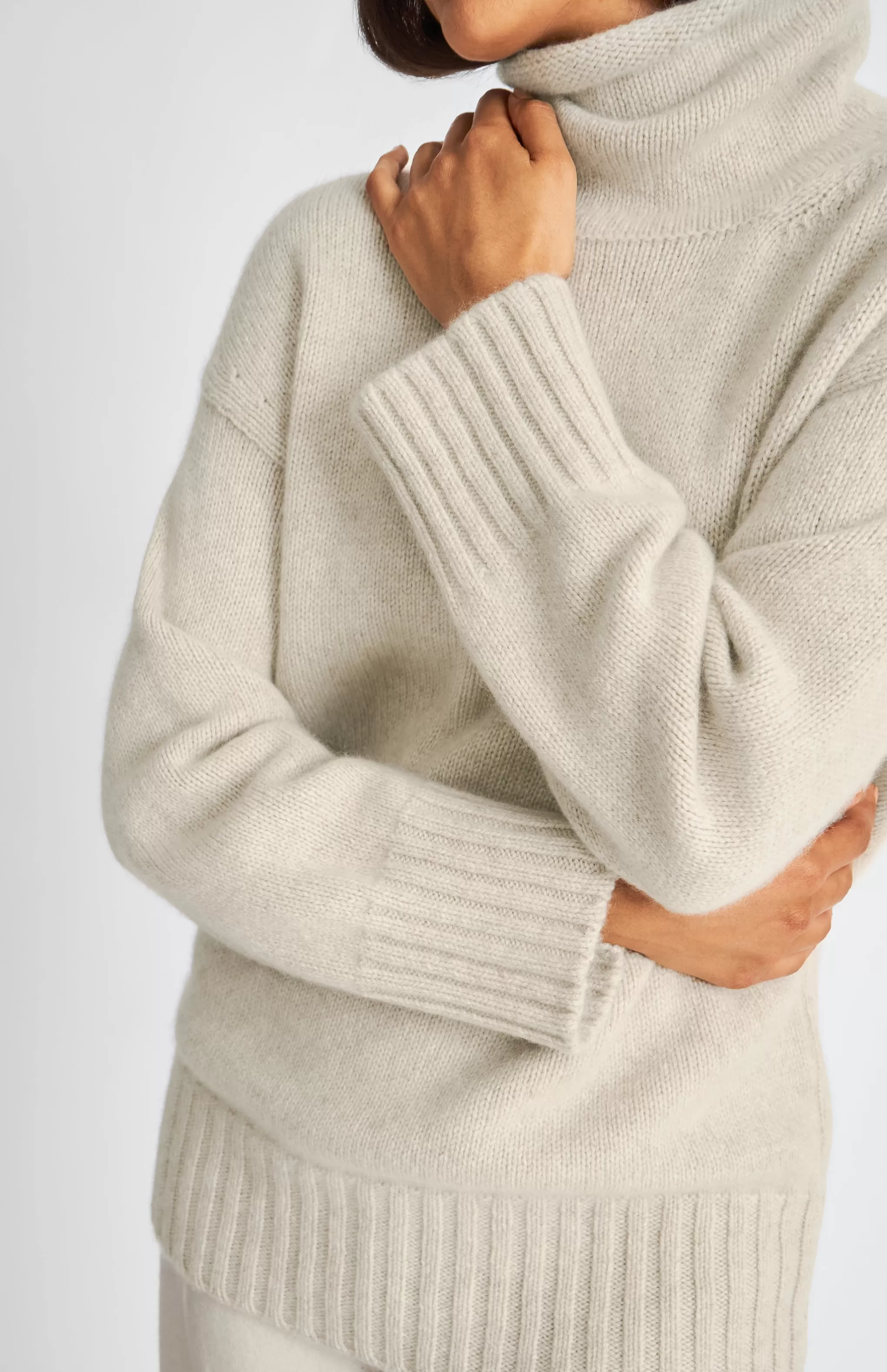 Online High Neck Cosy Cashmere Jumper In Oatmeal Men/Women High Neck Knits