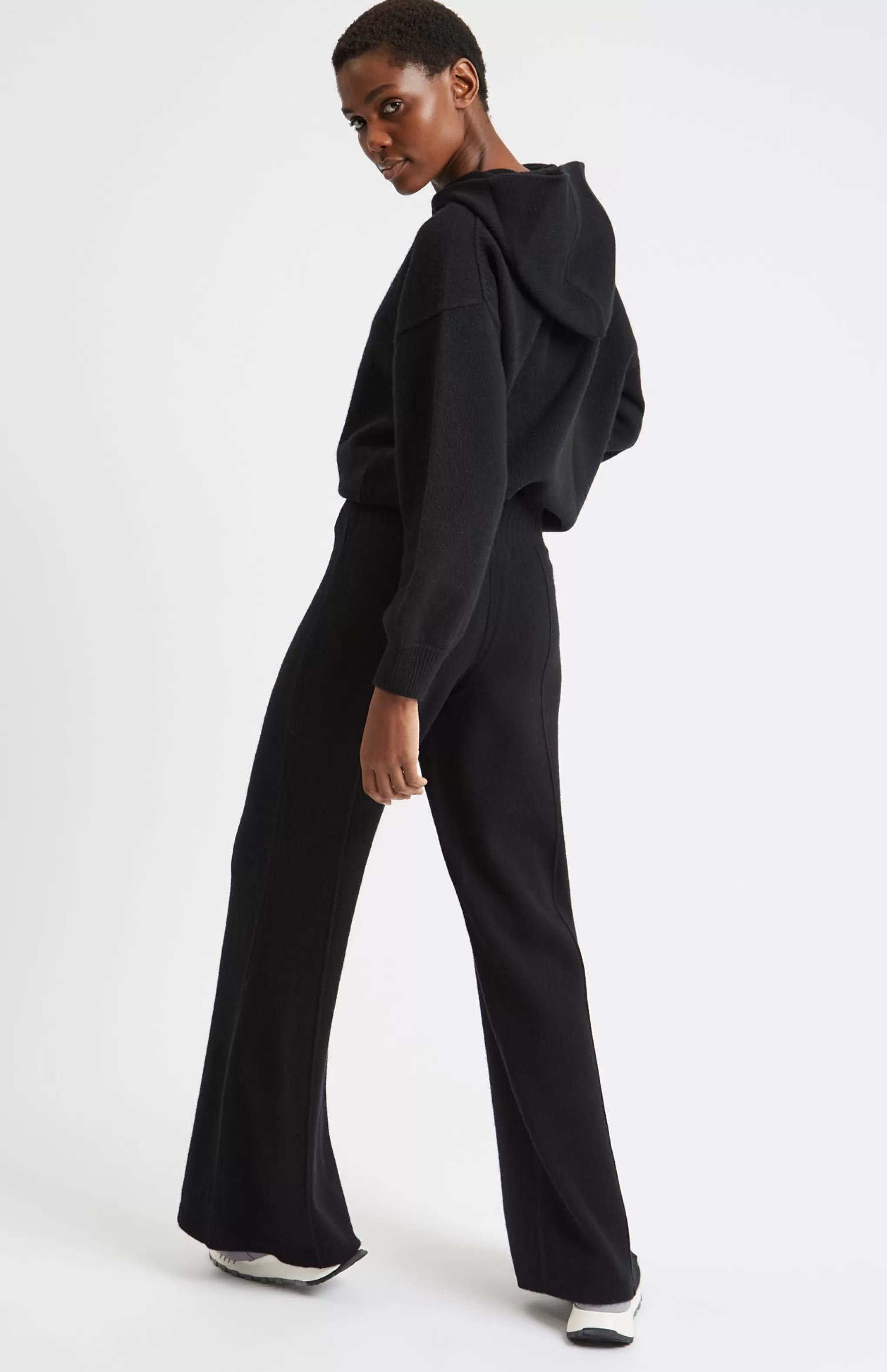 Fashion Knitted Wide Leg Cashmere Blend Trousers In Black Men/Women Loungewear