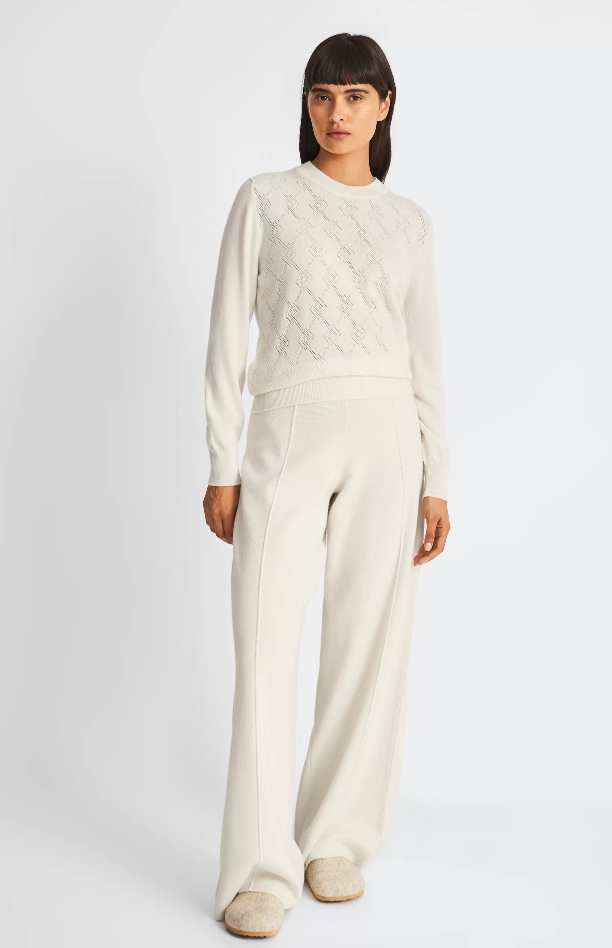 Cheap Knitted Wide Leg Cashmere Blend Trousers In Cream Men/Women Trousers