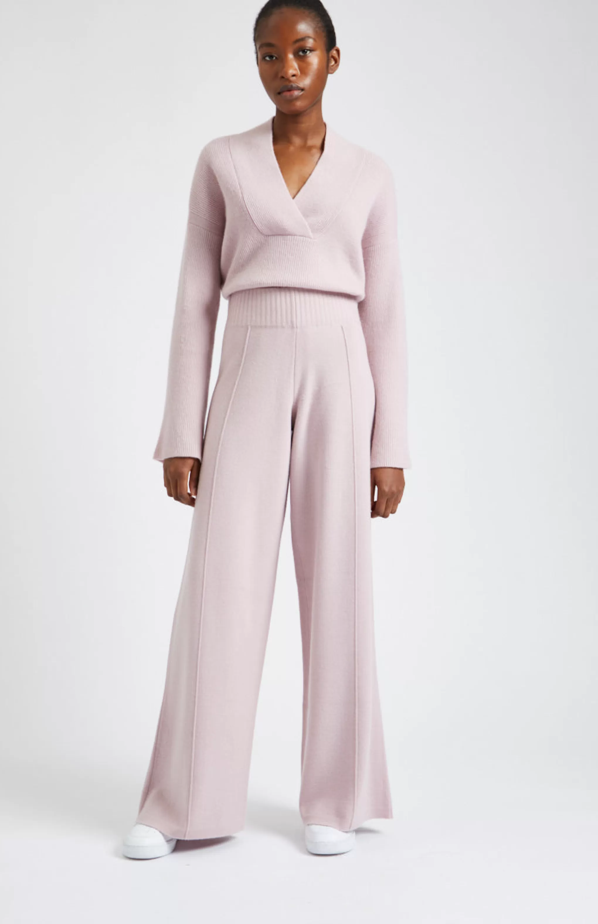 Store Knitted Wide Leg Cashmere Blend Trousers In Powder Pink Men/Women Loungewear