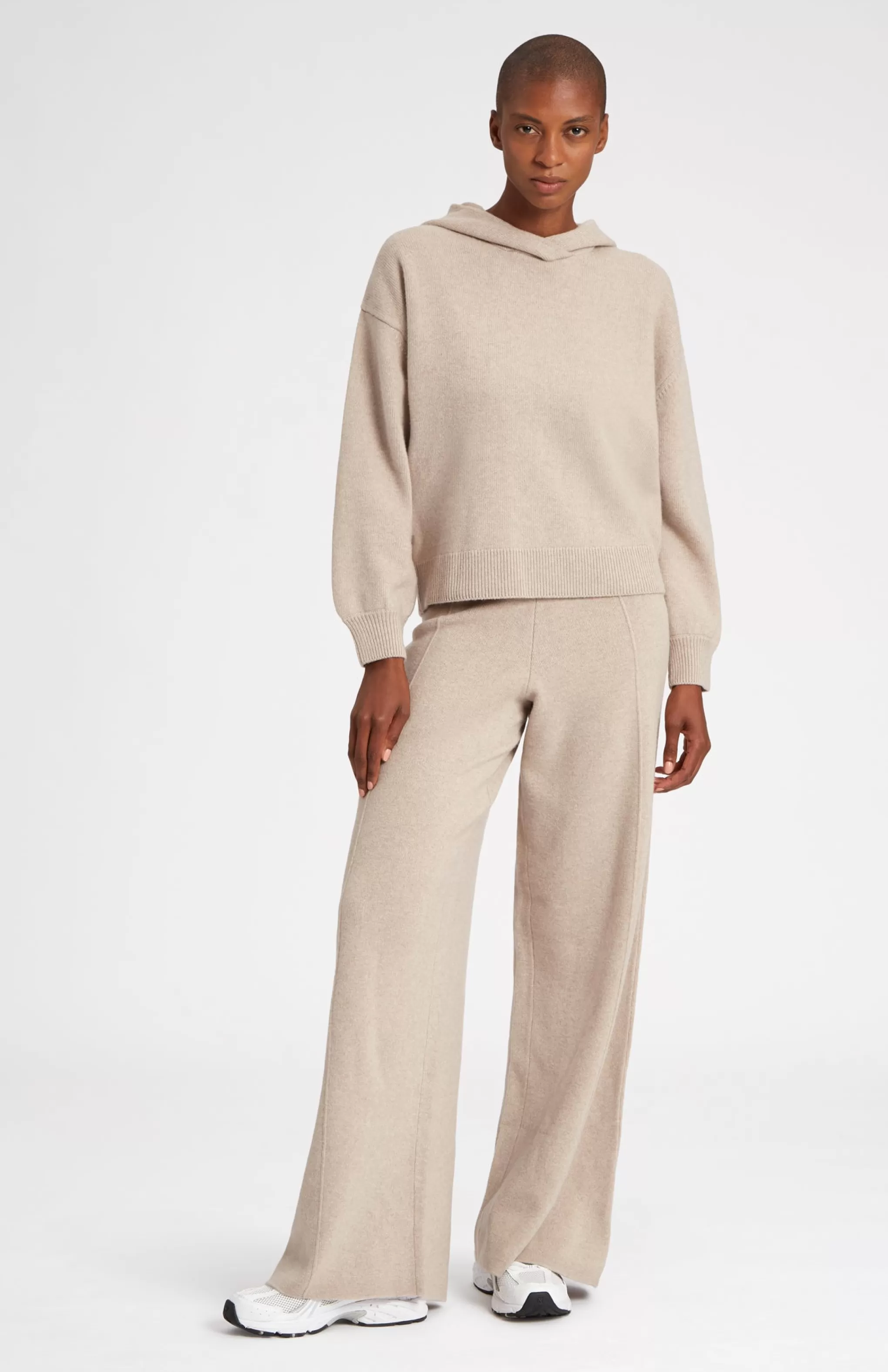 Store Knitted Wide Leg Cashmere Blend Trousers In Stone Melange Men/Women Loungewear