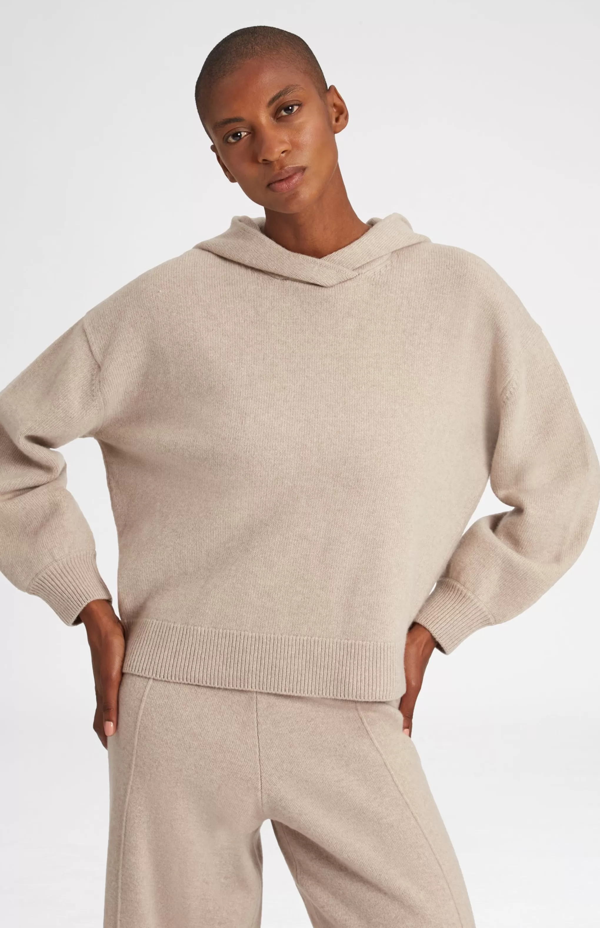 Store Knitted Wide Leg Cashmere Blend Trousers In Stone Melange Men/Women Loungewear