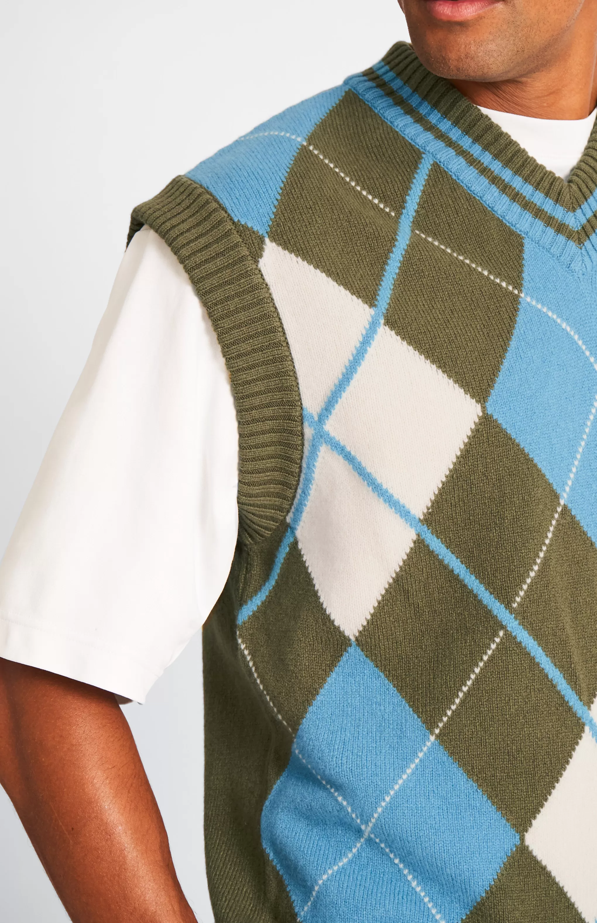 Store Lambswool Argyle V Neck Vest In Norse Blue / Mineral Green Men Gifts for Men