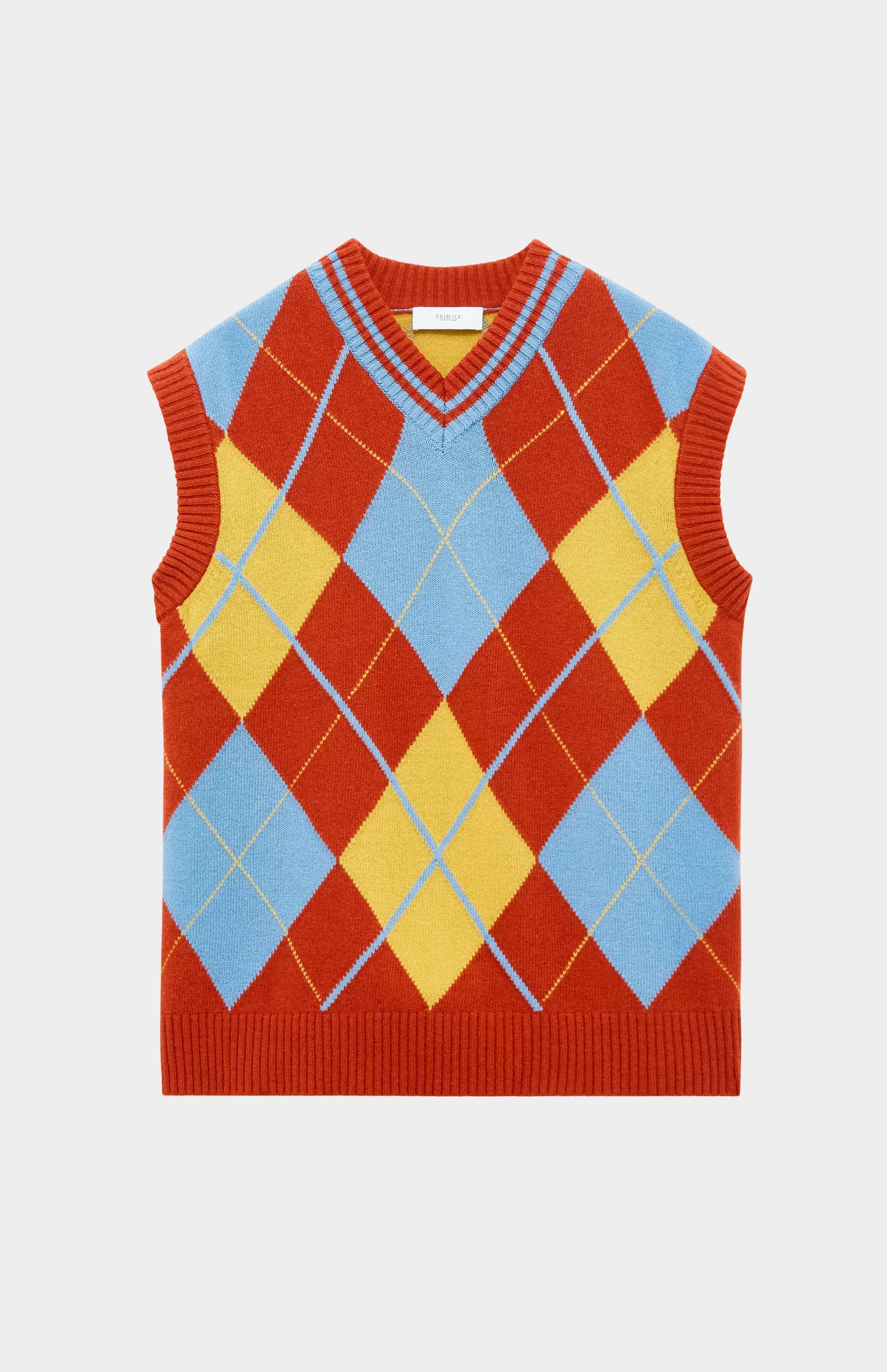 Cheap Lambswool Argyle V Neck Vest In Norse Blue / Rust Red Men Lambswool