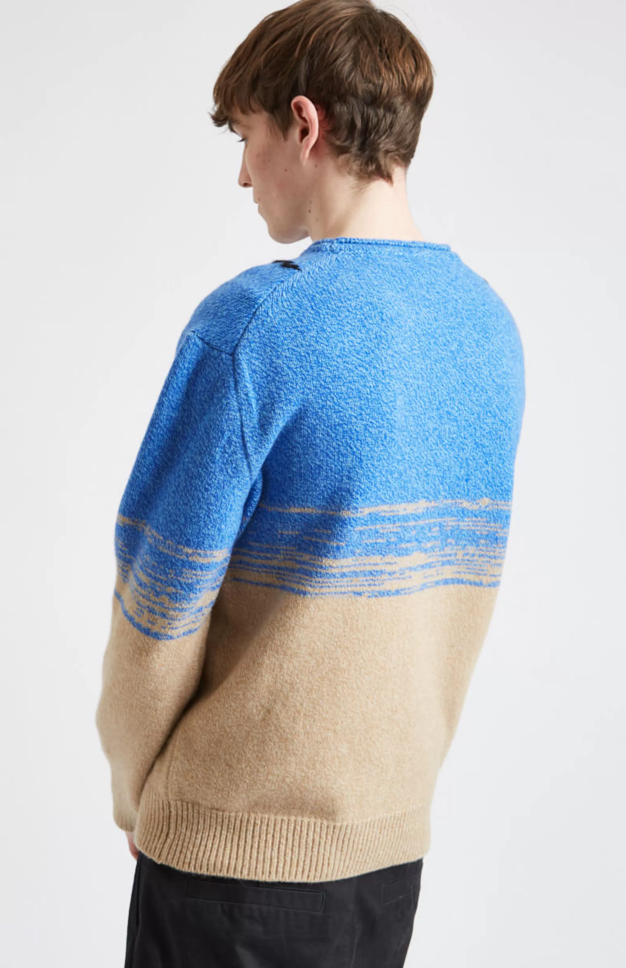 Flash Sale Lambswool Round Neck Jumper With Argyle Pattern And Degrade Effect In Cobalt And Camel Men Round Neck Knits