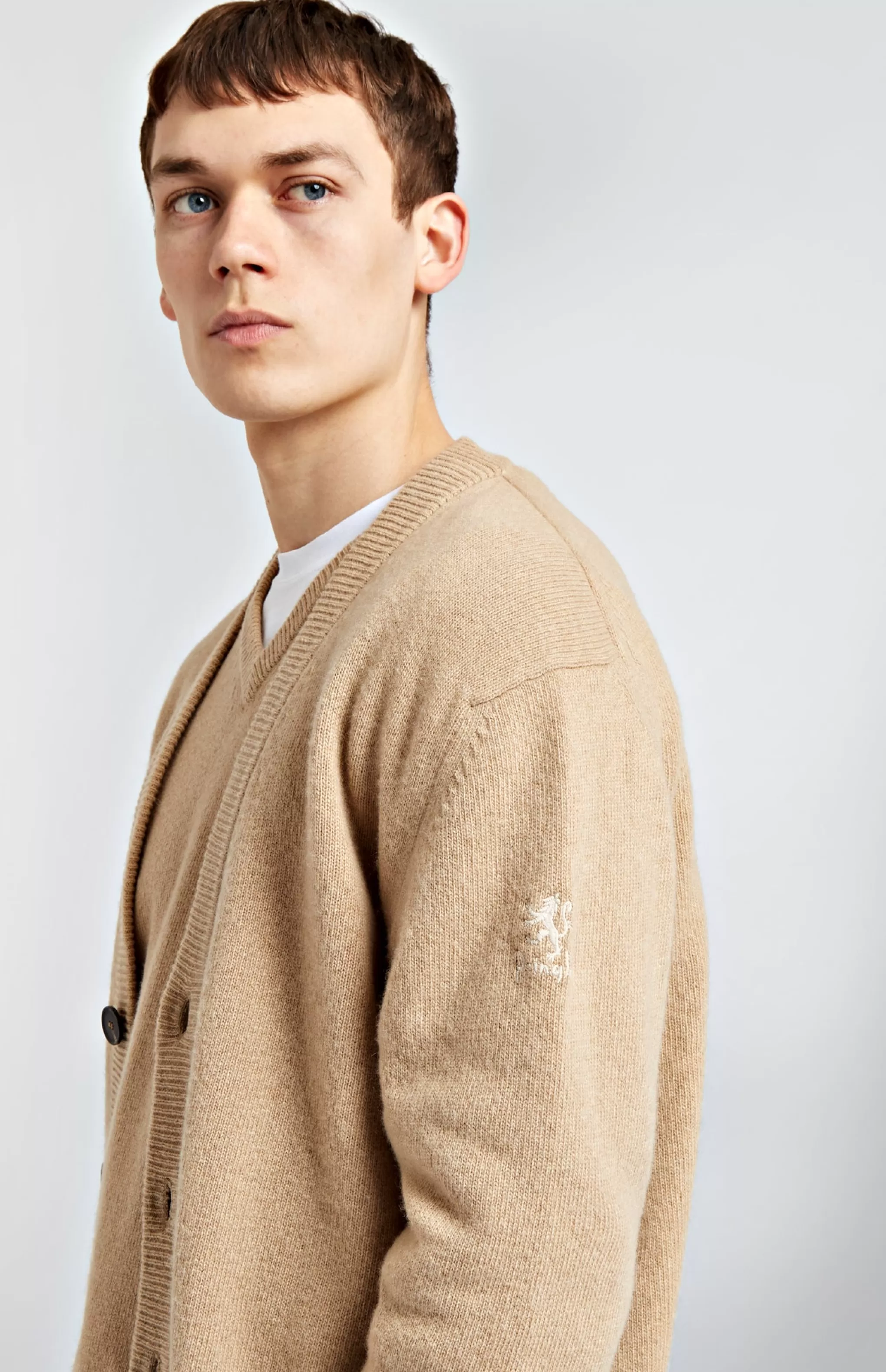 Shop Men's Archive Lambswool Blend Cardigan In Camel Men Lambswool