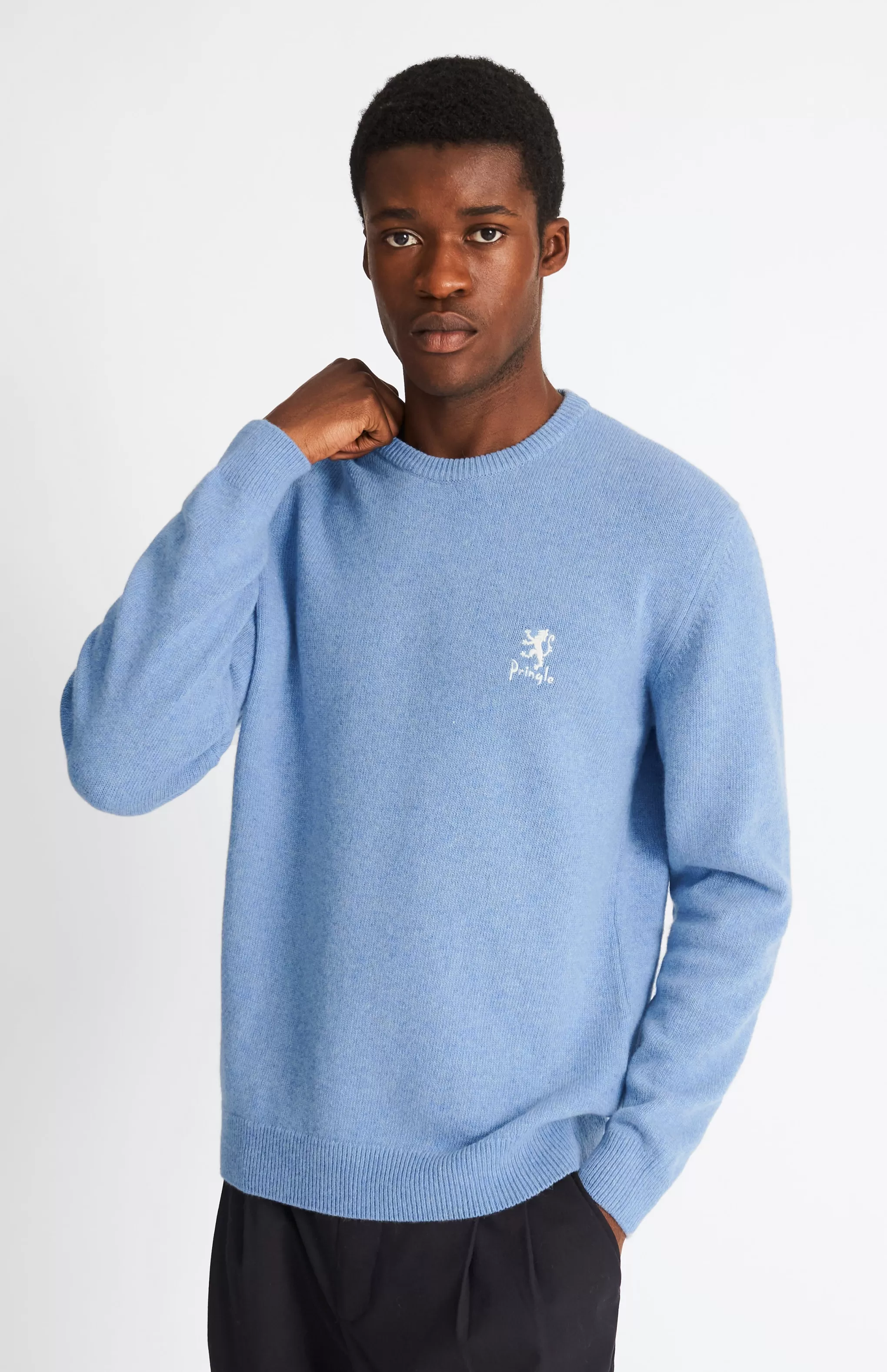 Flash Sale Men's Archive Round Neck Lambswool Blend Jumper In Carolina Blue Men Gifts for Men