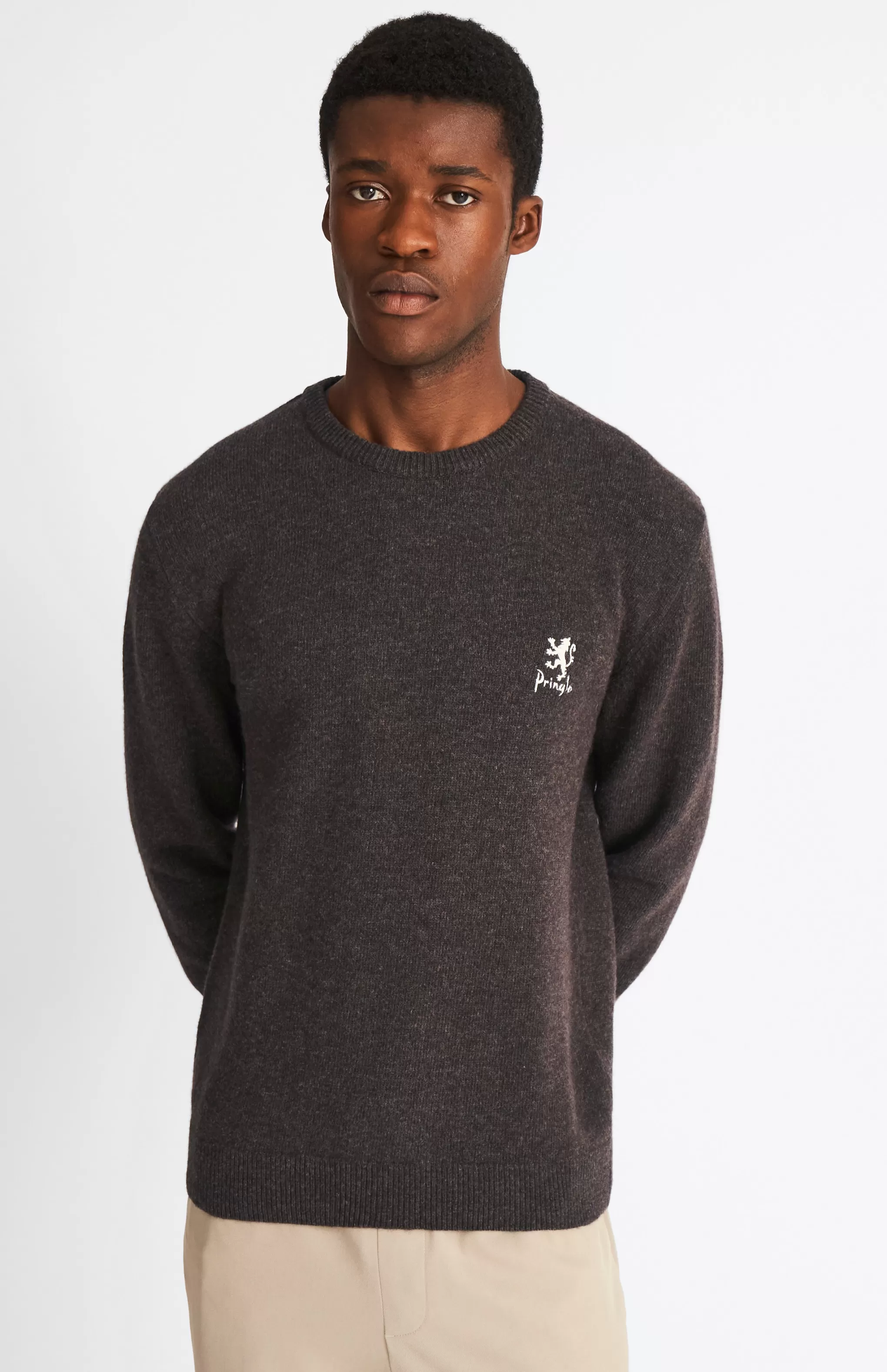 Cheap Men's Archive Round Neck Lambswool Blend Jumper In Dark Brown Men Medium Weight Knits
